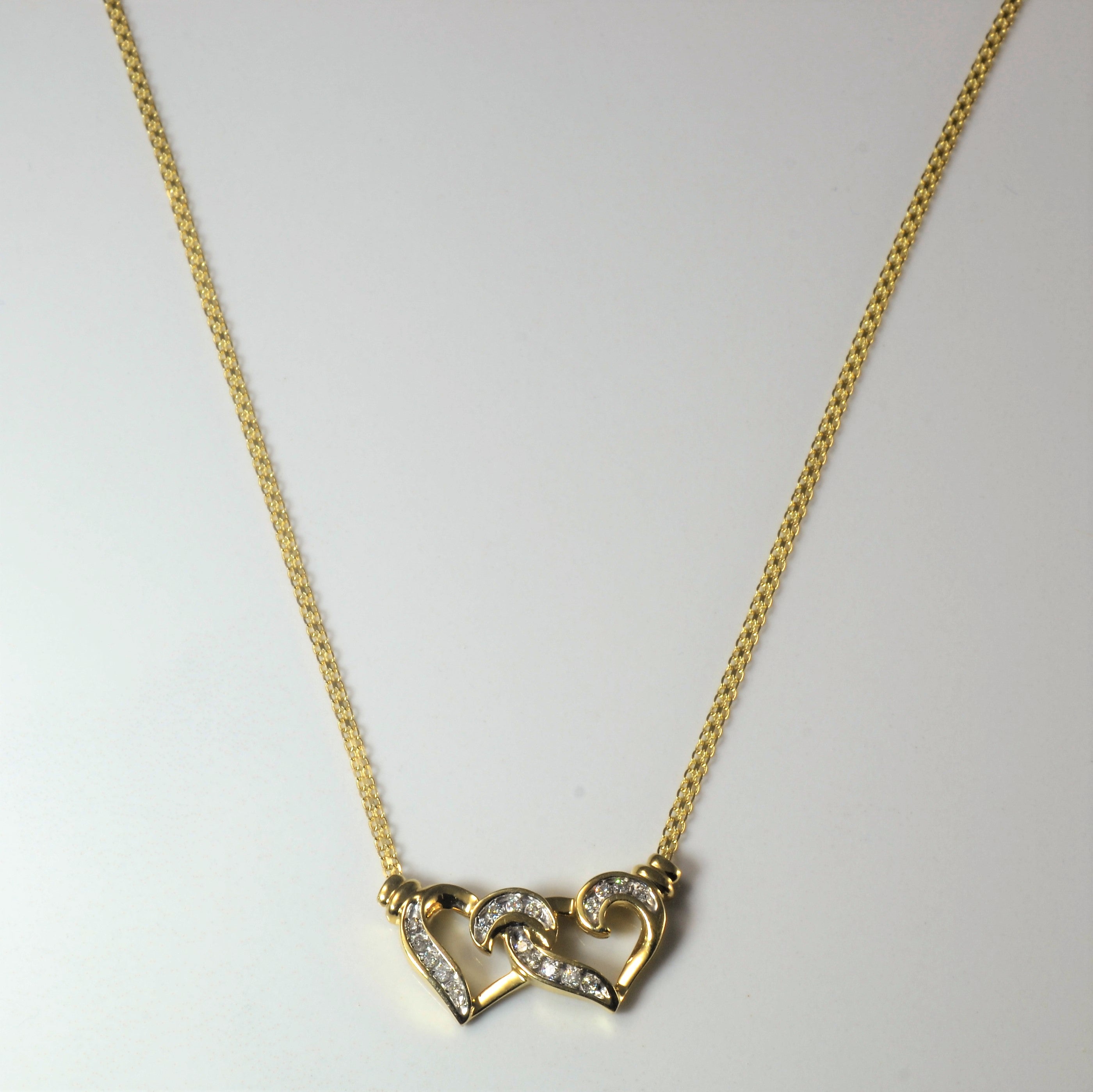 Double Heart Diamond Necklace | 0.18ctw | 17" |