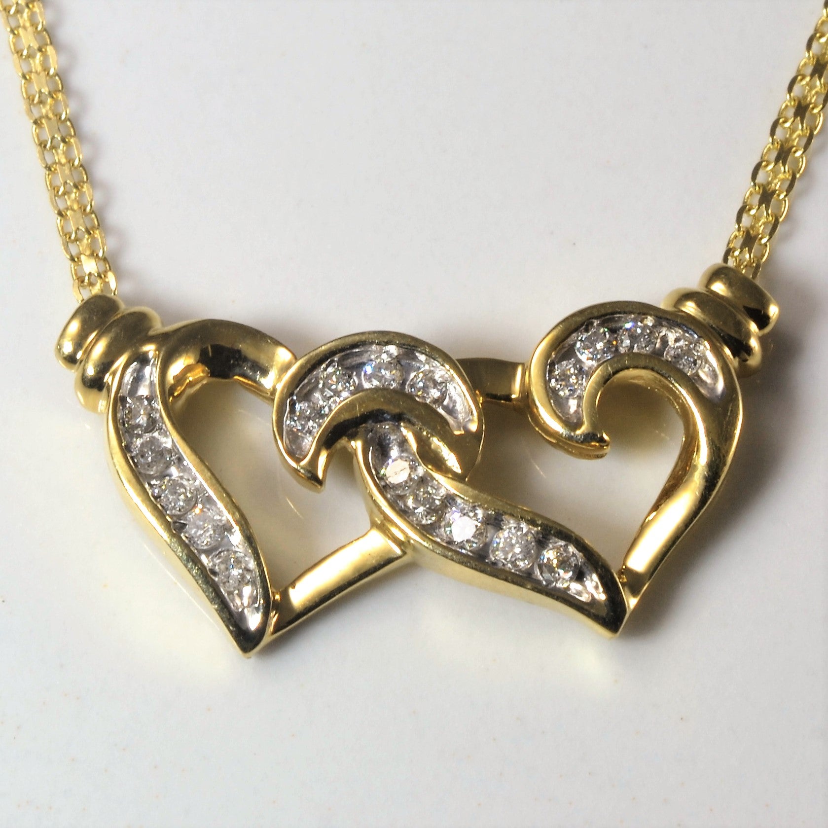 Double Heart Diamond Necklace | 0.18ctw | 17" |