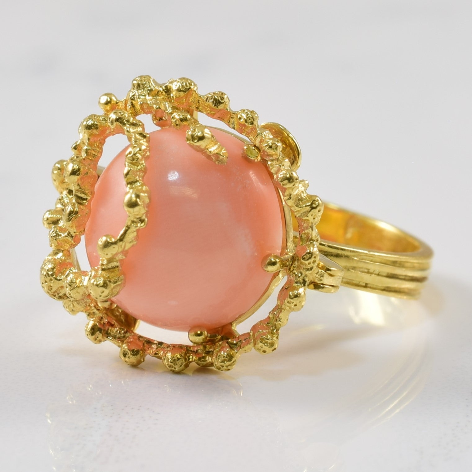 Caged Coral Cabochon Ring | 7.25ct | SZ 5.25 |