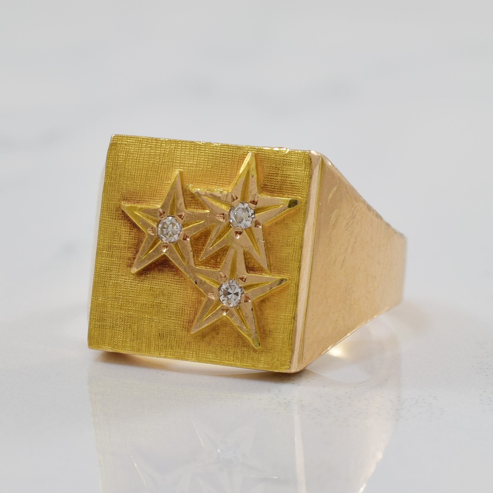 Birks' Star Engraved Diamond Signet Ring | 0.03ctw | SZ 7.25 |