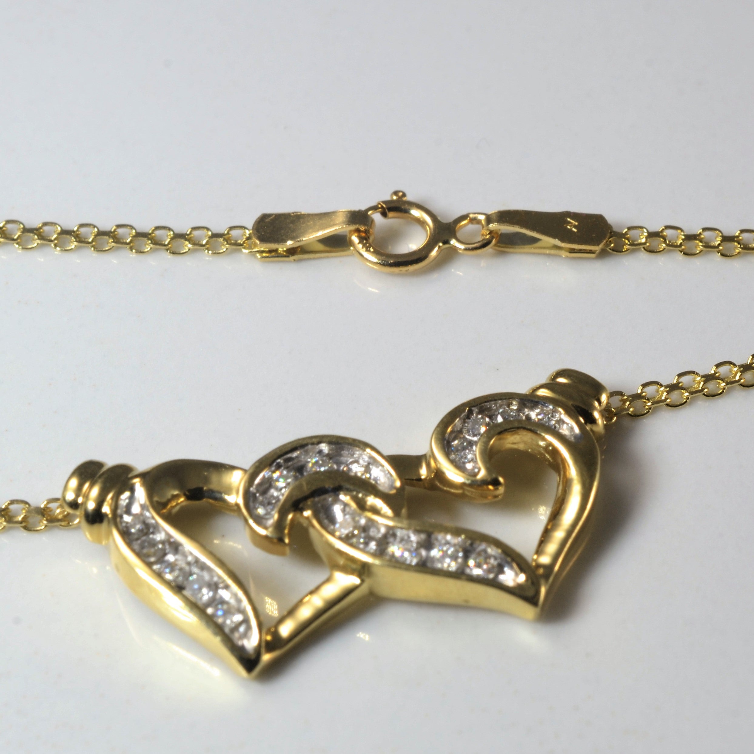 Double Heart Diamond Necklace | 0.18ctw | 17" |