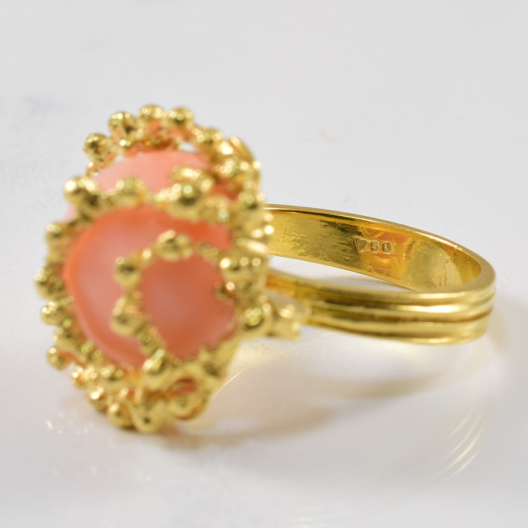 Bague cabochon de corail en cage | 7,25 ct | Taille 5,25 |