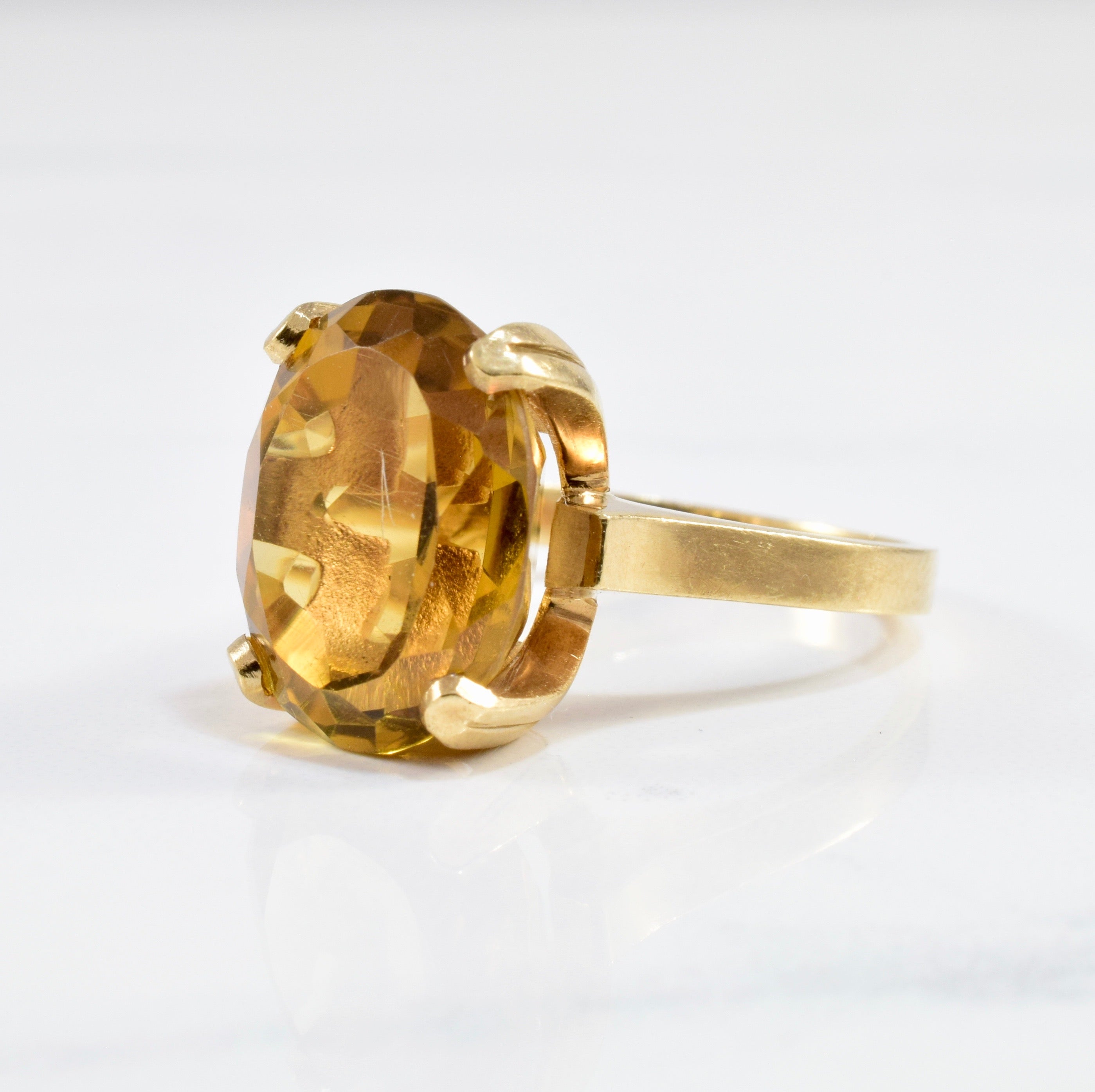 Bague cocktail solitaire vintage en citrine (grande taille) | 9,28 ct, taille 7 |