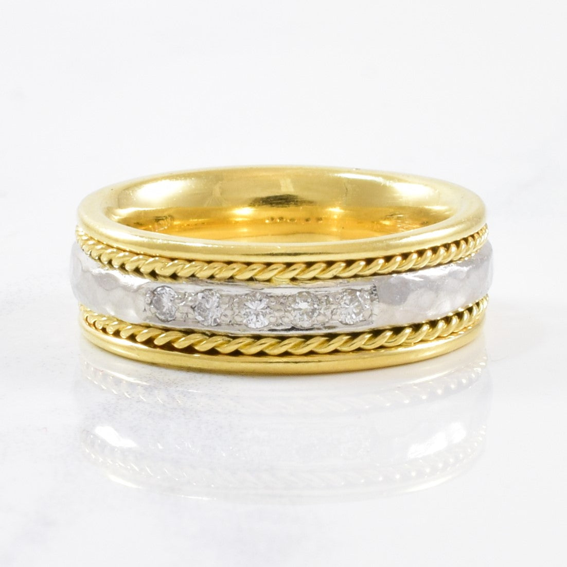 Kane & Baron' Flush Set Two Tone Diamond Band | 0.10ctw | SZ 5.5 |