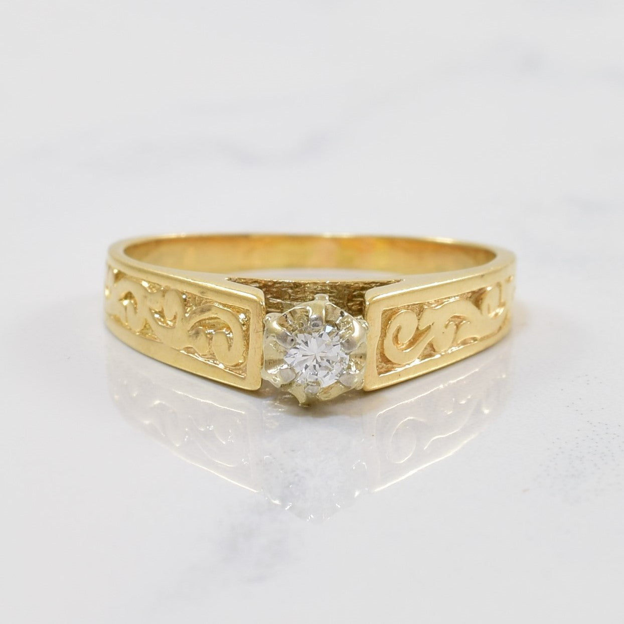 Vine Detailed Diamond Cathedral Ring | 0.08ct | SZ 7 |
