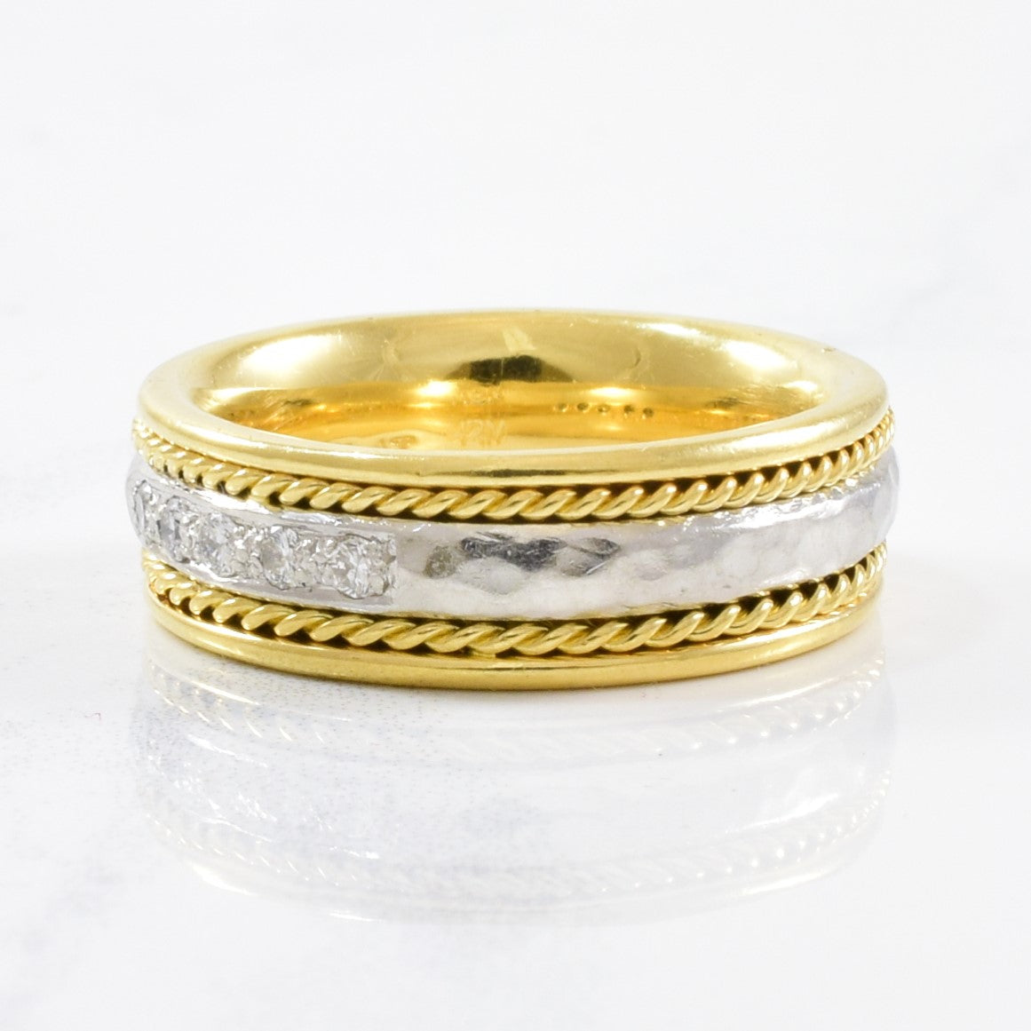 Kane & Baron' Flush Set Two Tone Diamond Band | 0.10ctw | SZ 5.5 |
