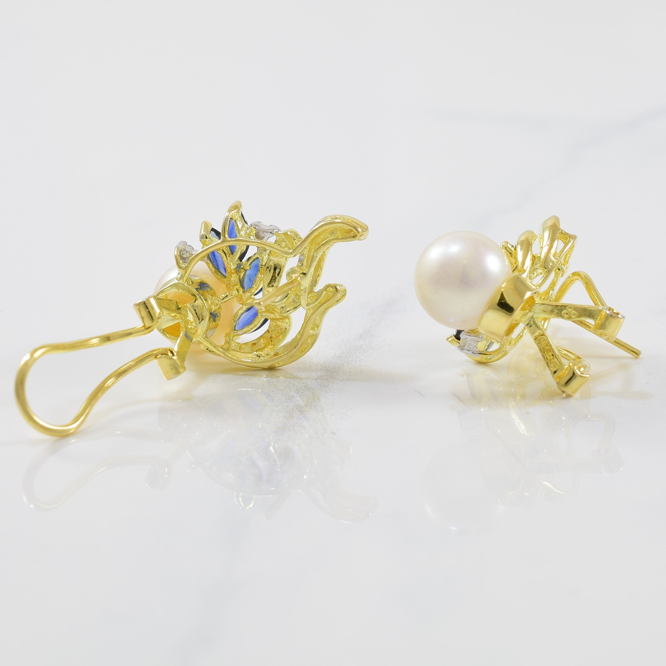 Marquise Sapphire & Pearl Earrings | 0.02ctw, 7.50ctw, 0.80ctw |