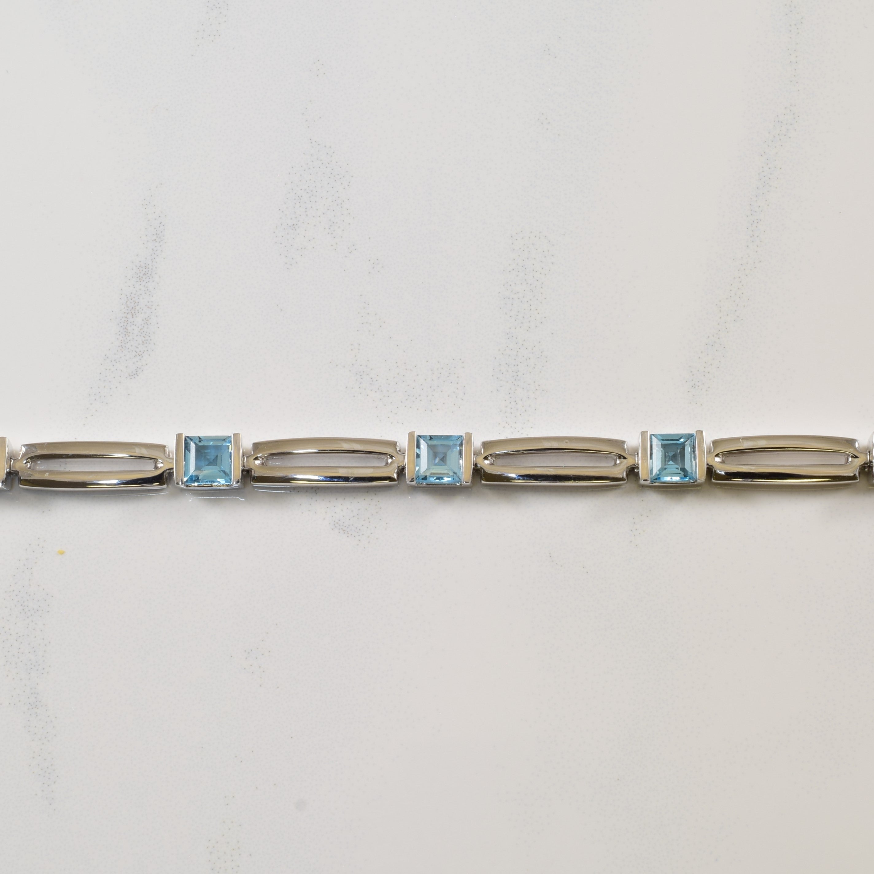 Square Cut Blue Topaz Bracelet | 3.60ctw | SZ 7.75" |