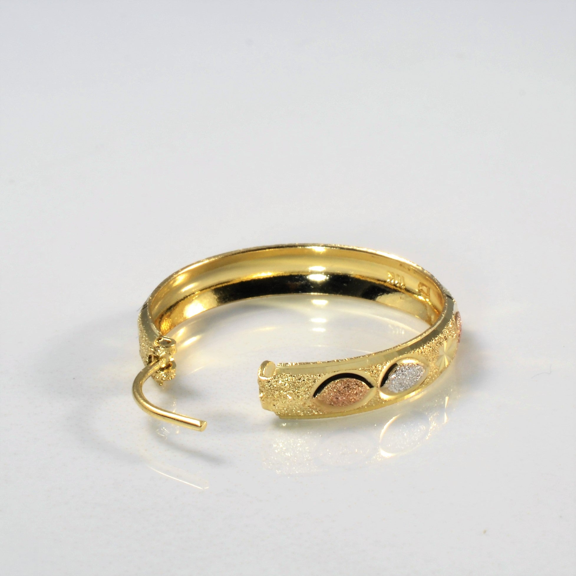 Tri Tone Gold Textured Hoop Earrings |
