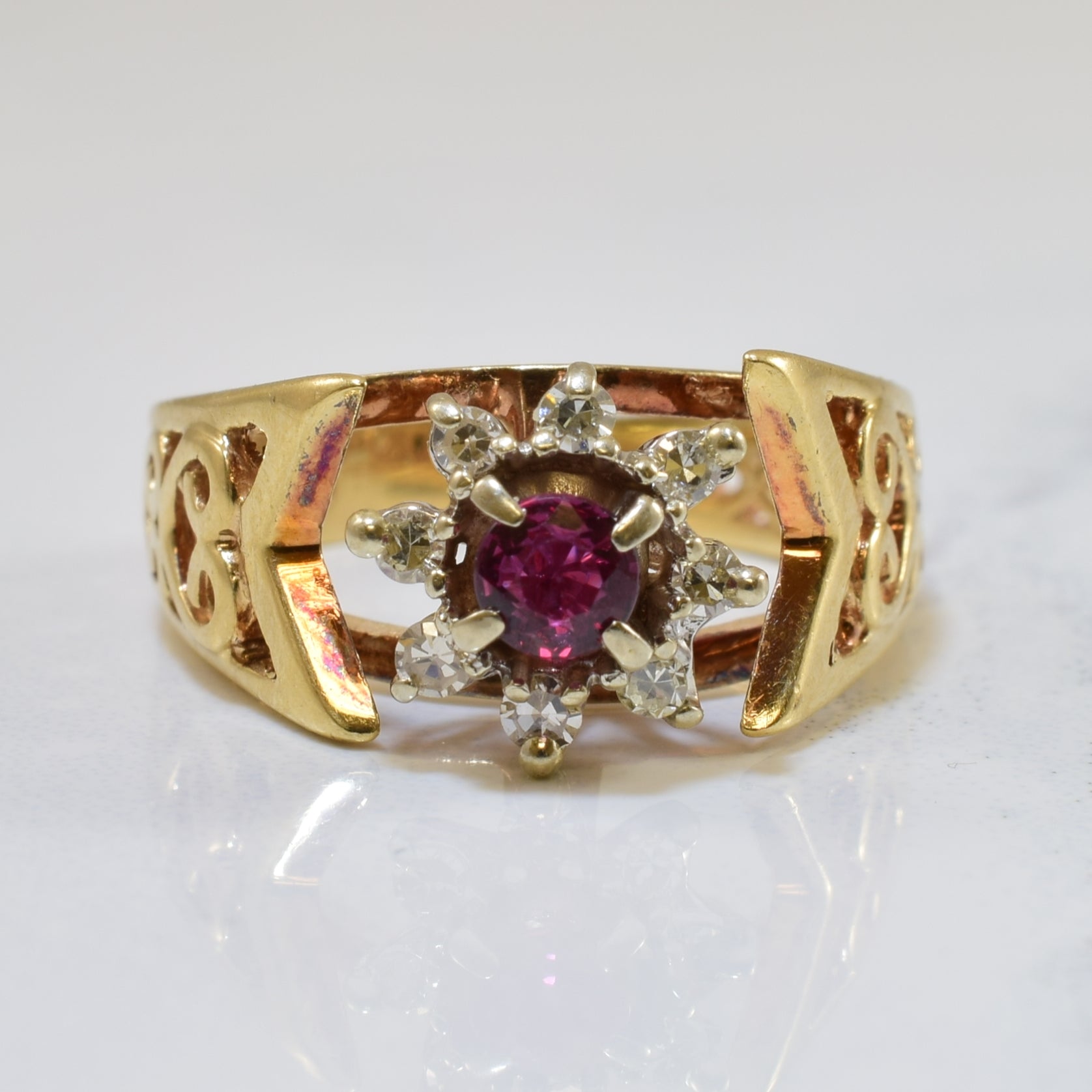 Ruby & Diamond Halo Ring | 0.18ct, 0.12ctw | SZ 3.5 |