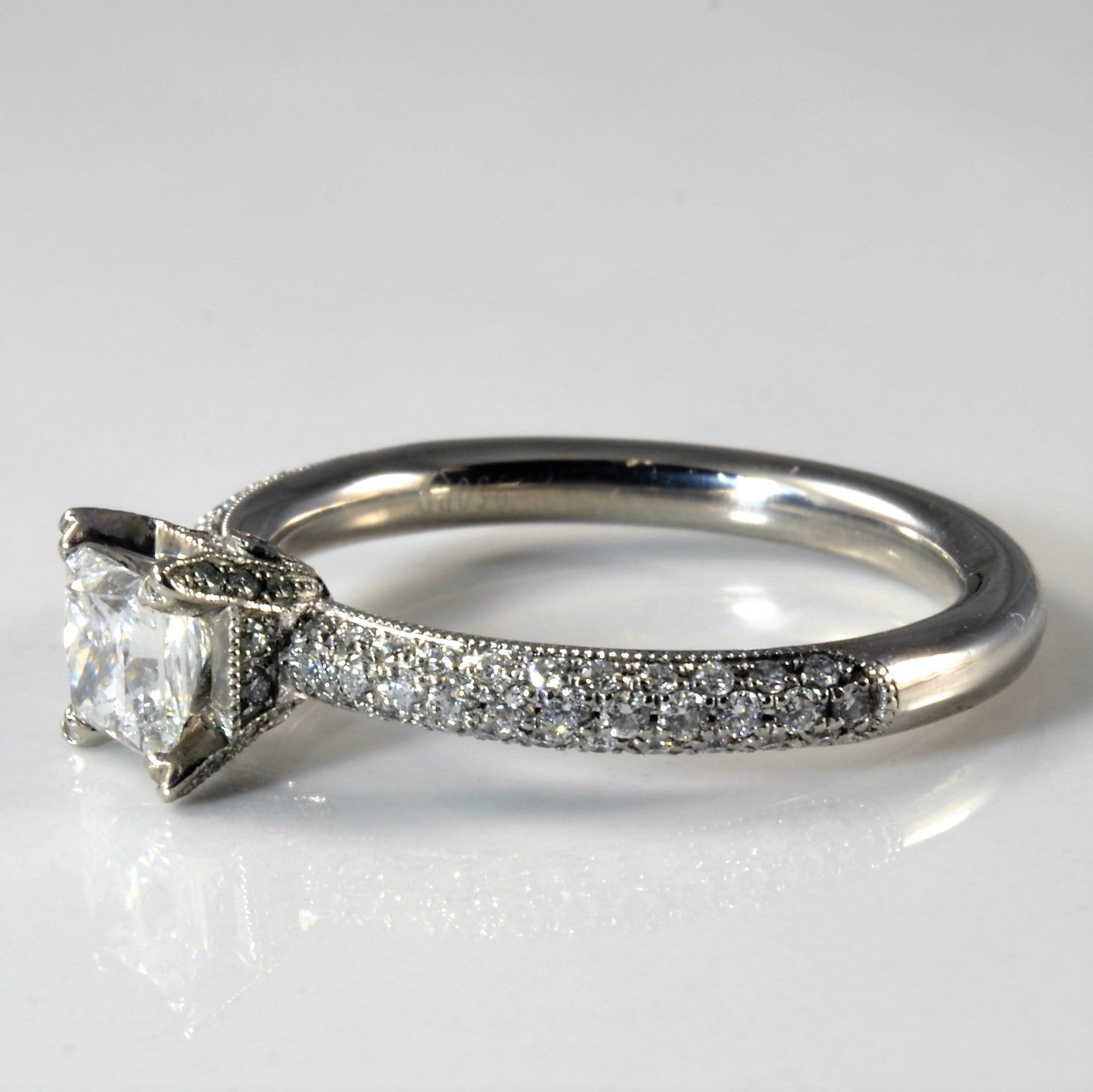 Pave Band Princess Diamond Engagement Ring | 1.36ctw | SZ 9.25 |
