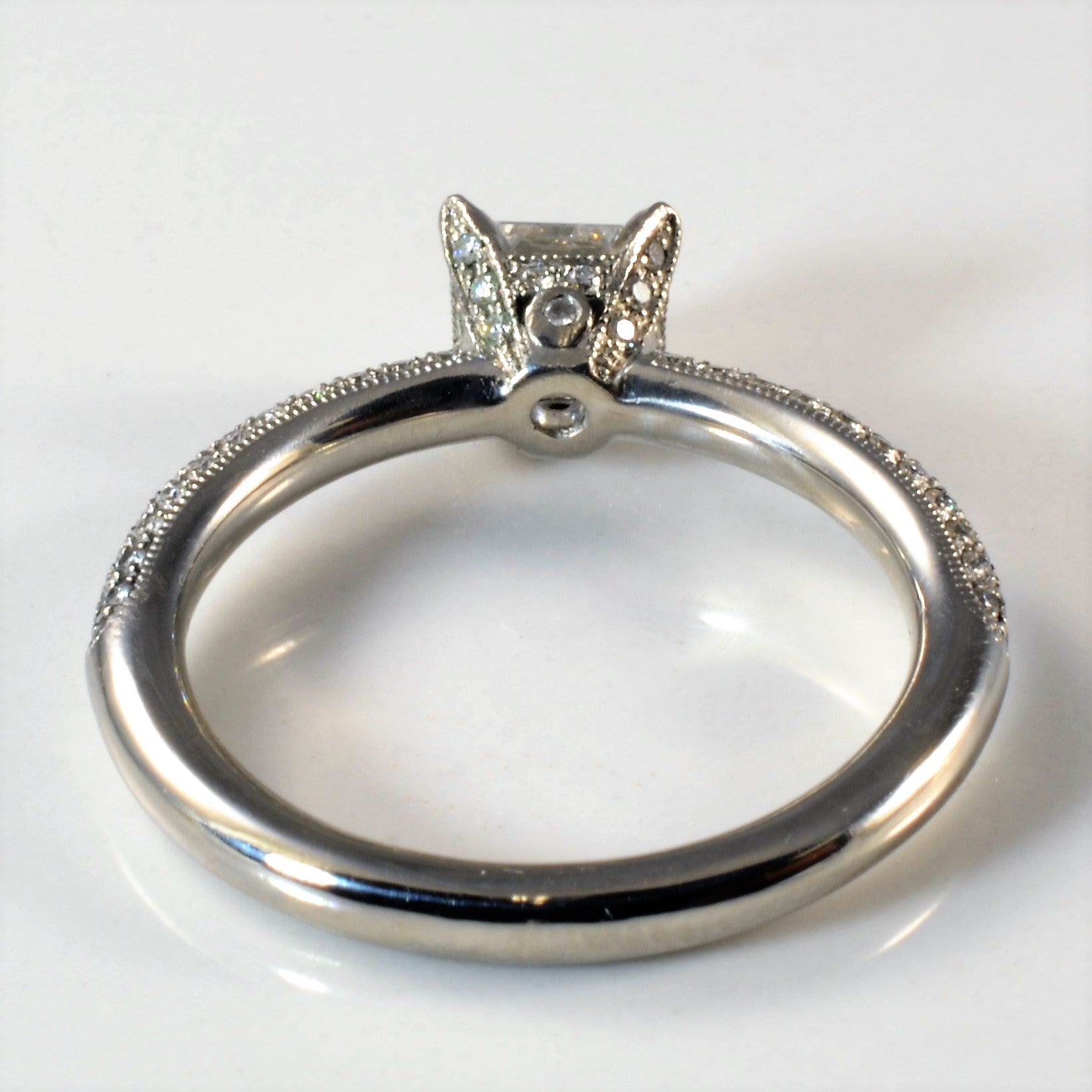 Pave Band Princess Diamond Engagement Ring | 1.36ctw | SZ 9.25 |