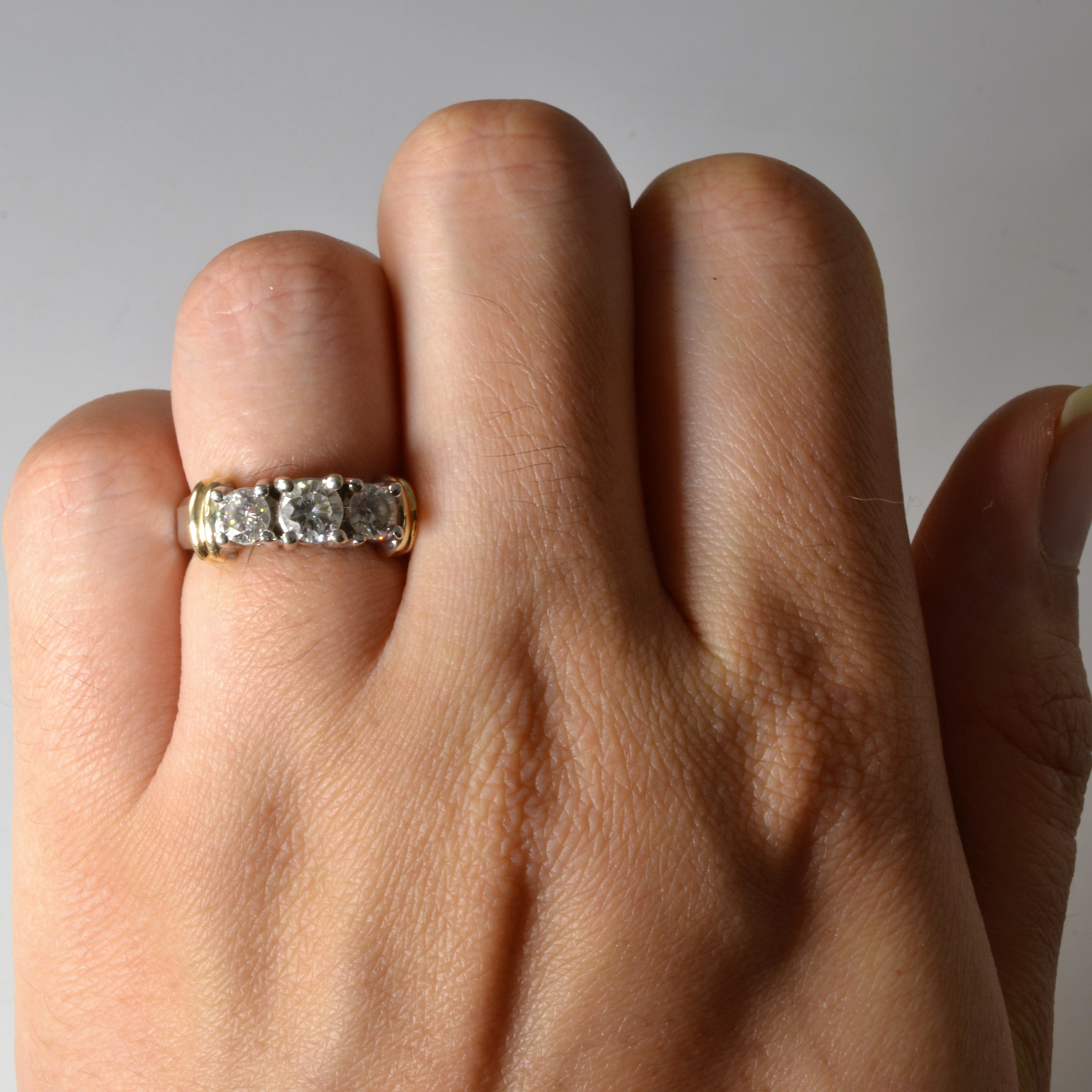 Two Tone Three Stone Diamond Ring | 0.86ctw | SZ 4.5 |