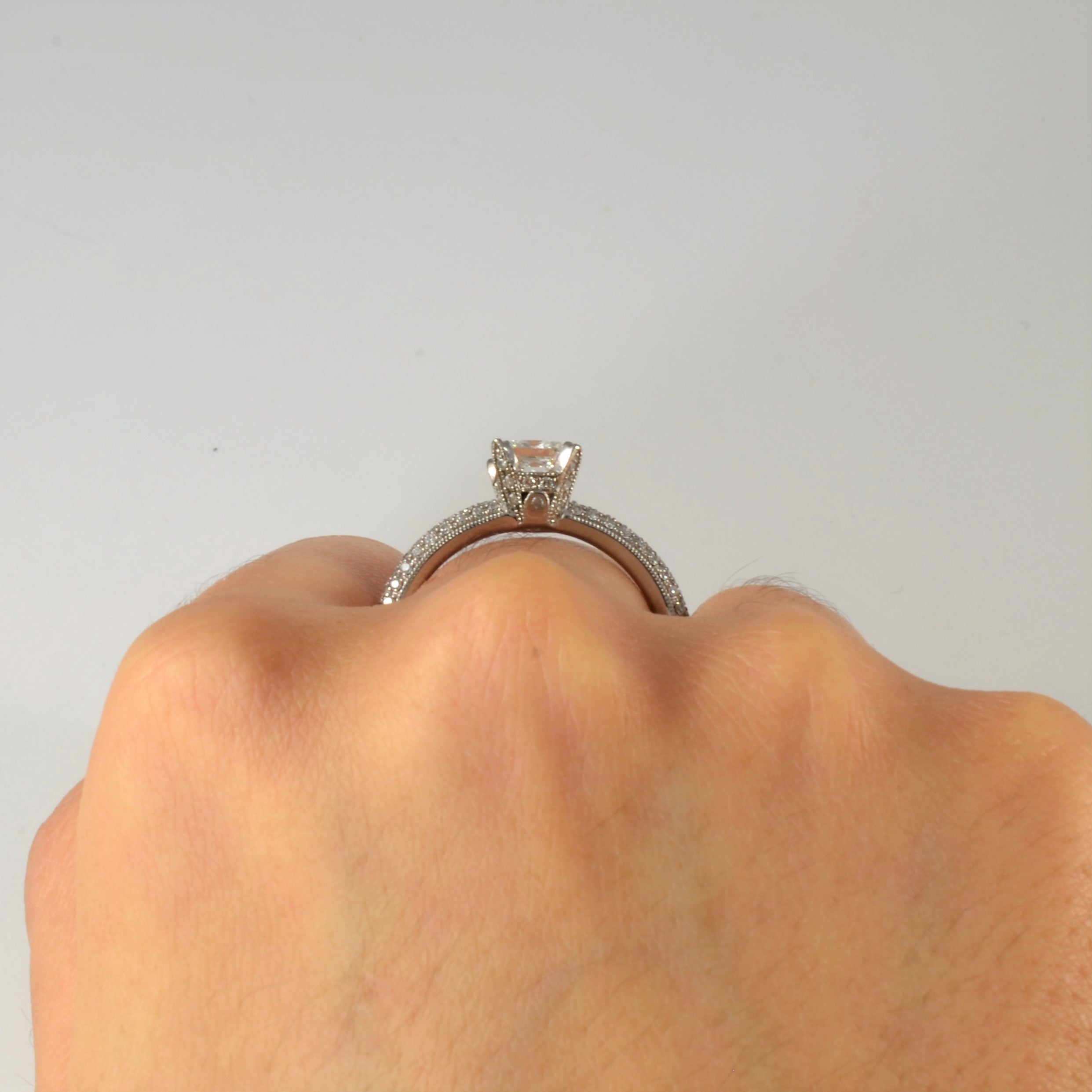 Pave Band Princess Diamond Engagement Ring | 1.36ctw | SZ 9.25 |