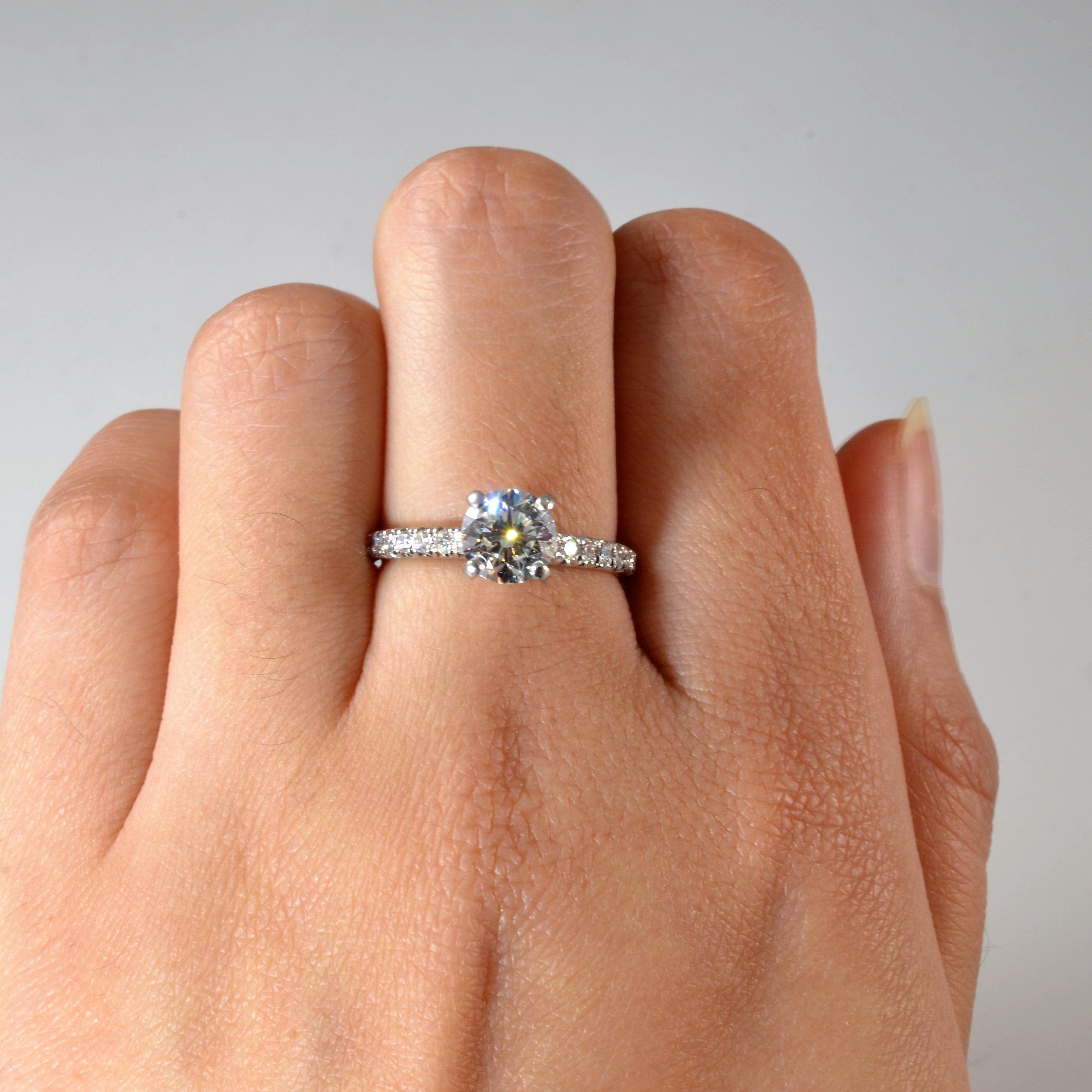 Pave Band Round Brilliant Engagement Ring | 1.35ctw | SZ 6 |