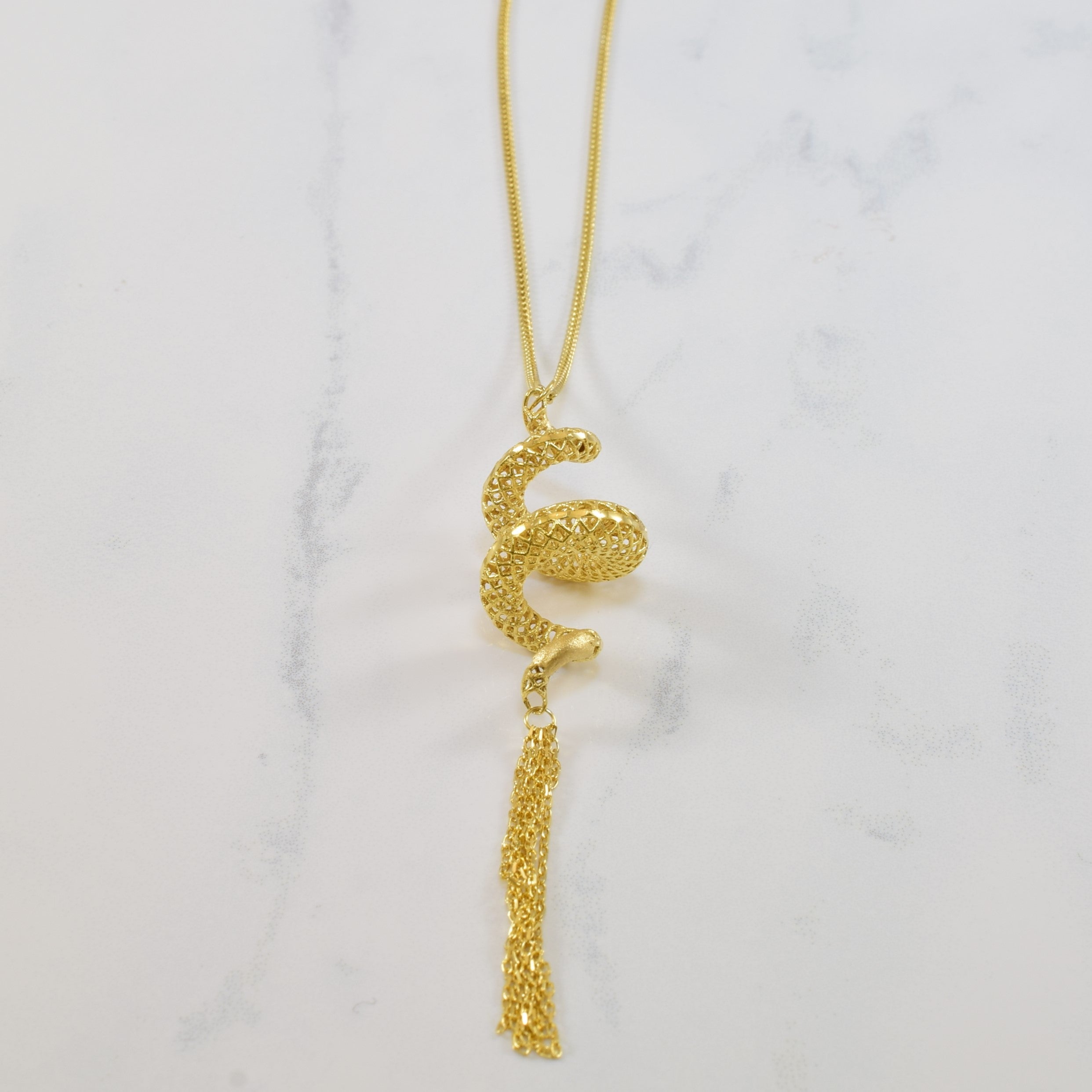 Yellow Gold Spiral Tassel Necklace | 26" |
