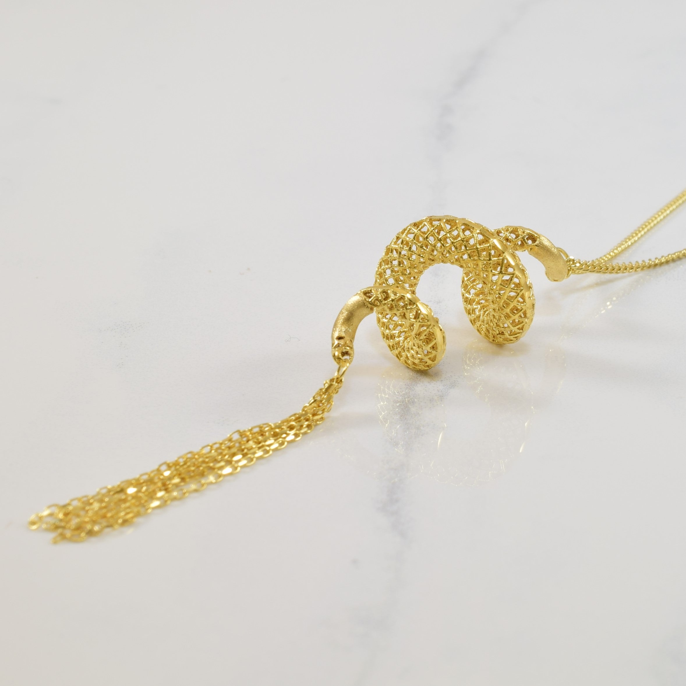 Yellow Gold Spiral Tassel Necklace | 26" |