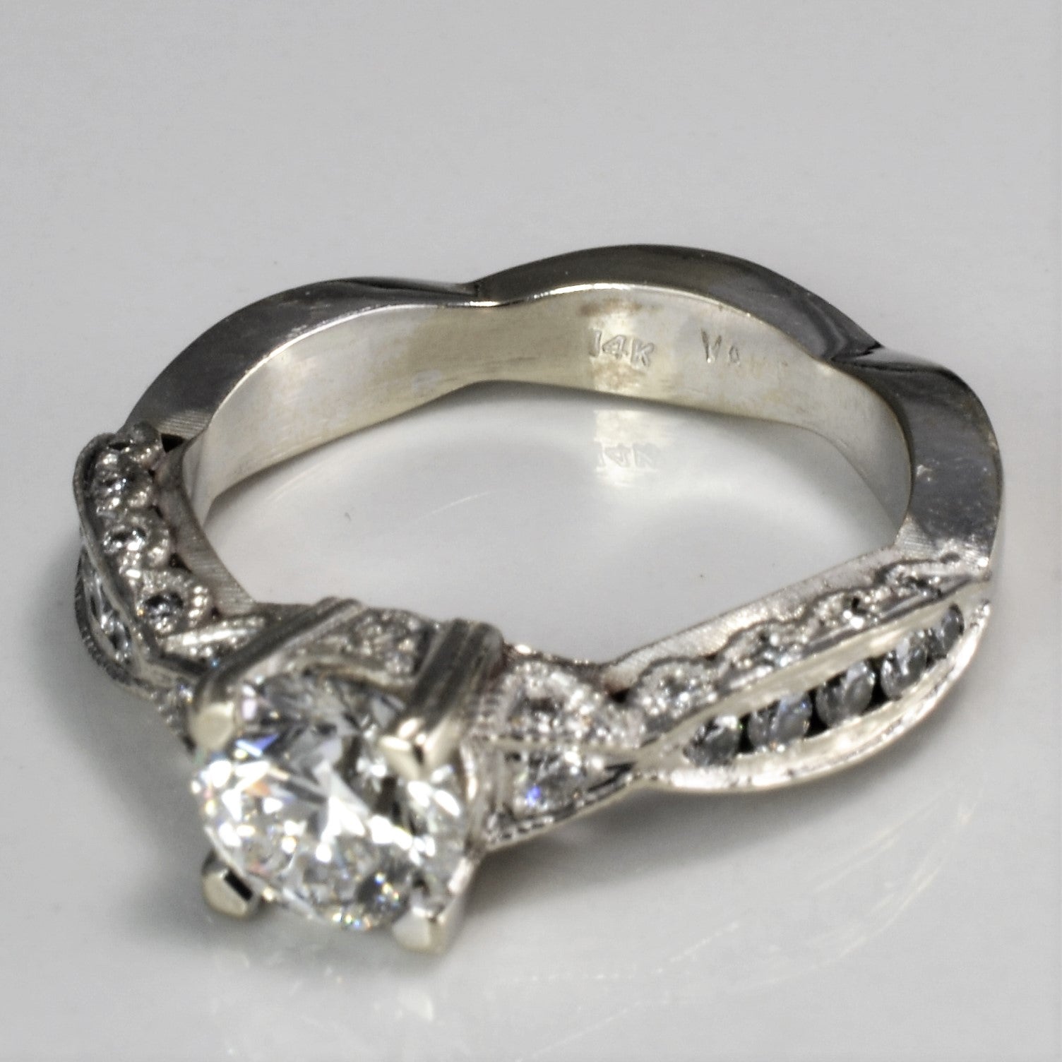 Milgrain Diamond Side Stone Engagement Ring | 1.41ctw | SZ 6.25 |