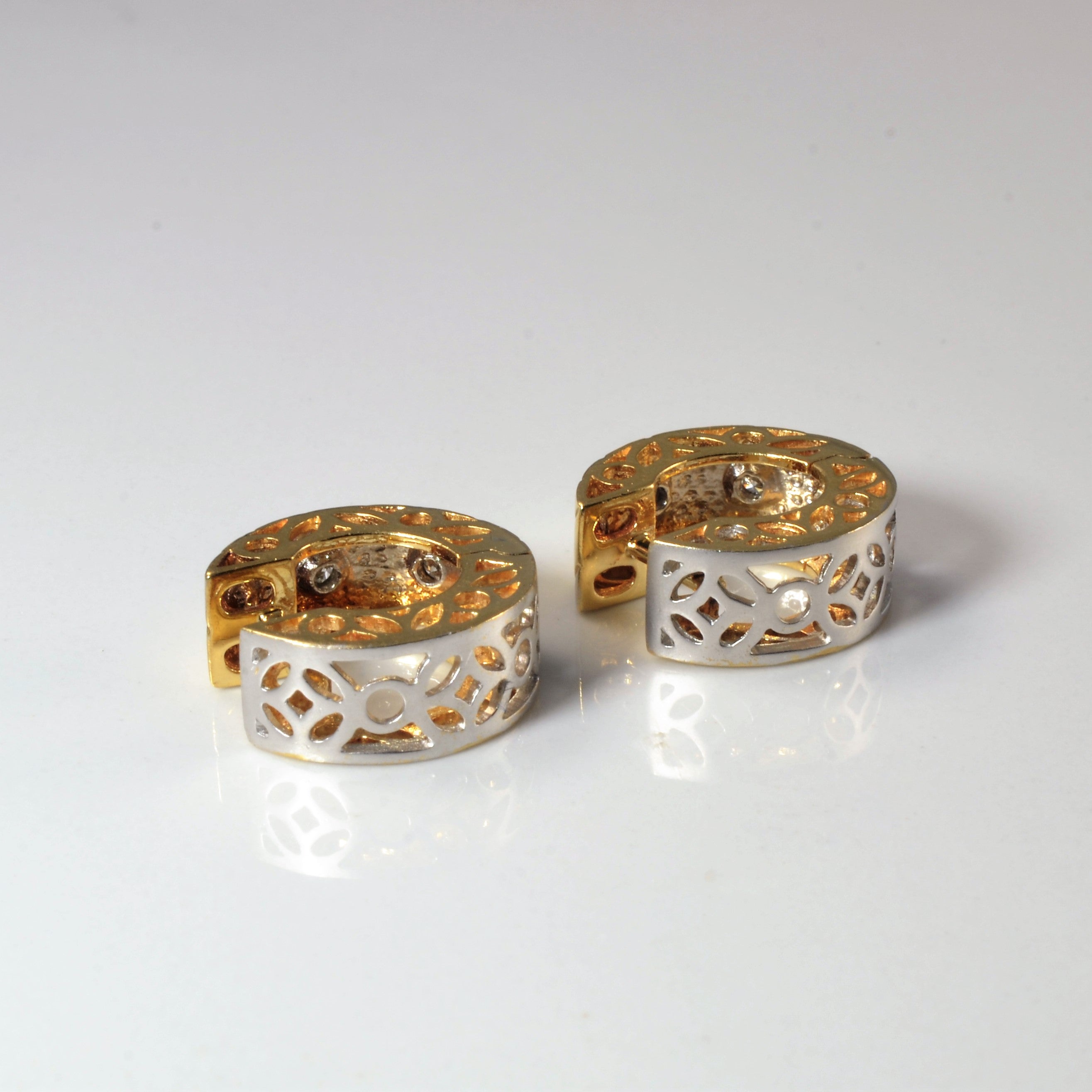 Satin Finish Filigree Two Tone Huggies | 0.27ctw |