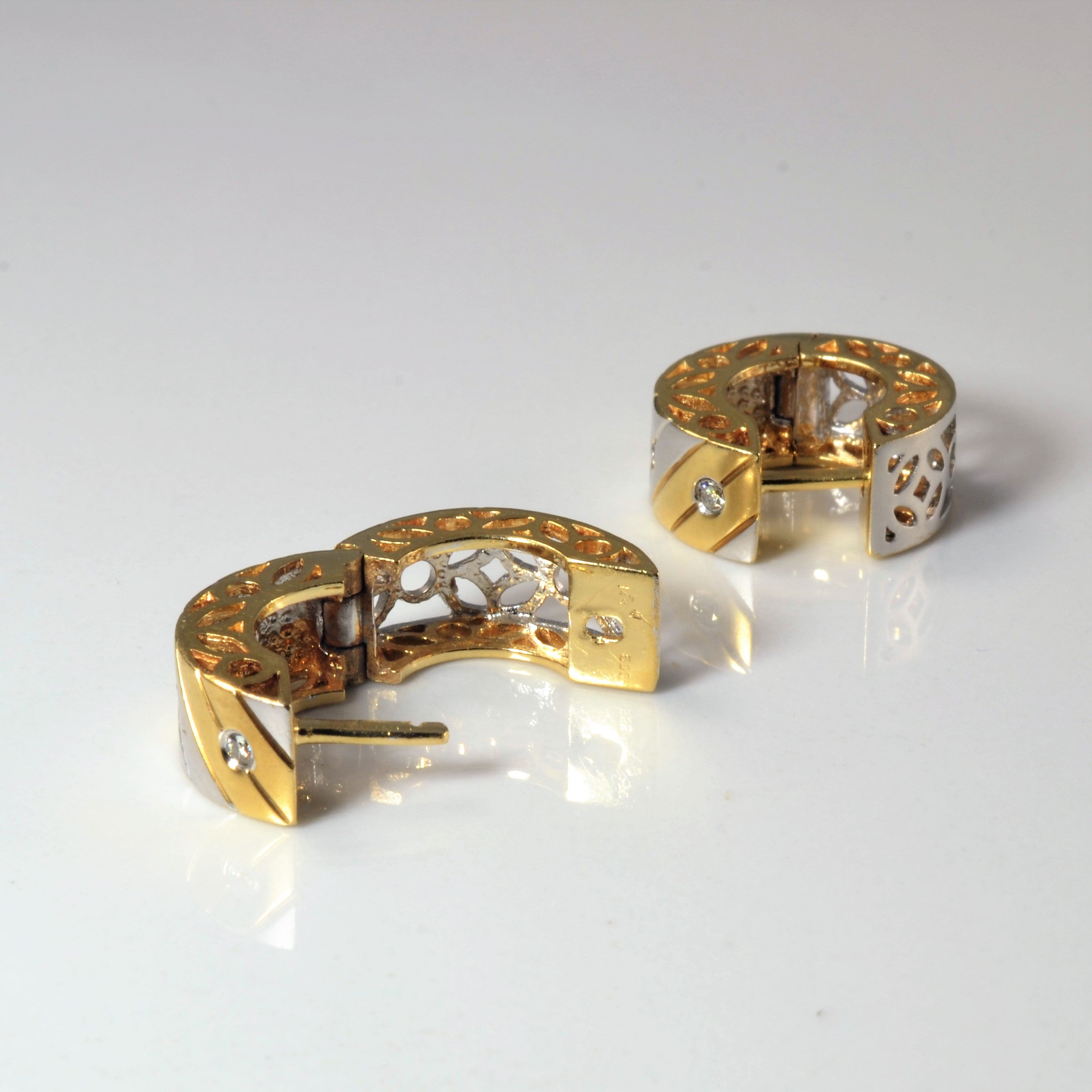 Satin Finish Filigree Two Tone Huggies | 0.27ctw |