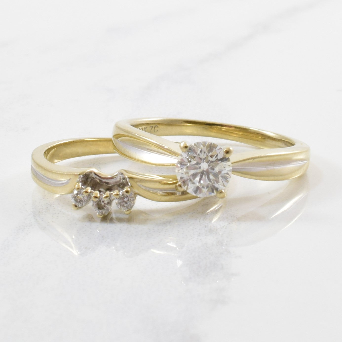Diamond Solitaire & Contour Band Wedding Set | 0.58 ctw | SZ 5.25 |