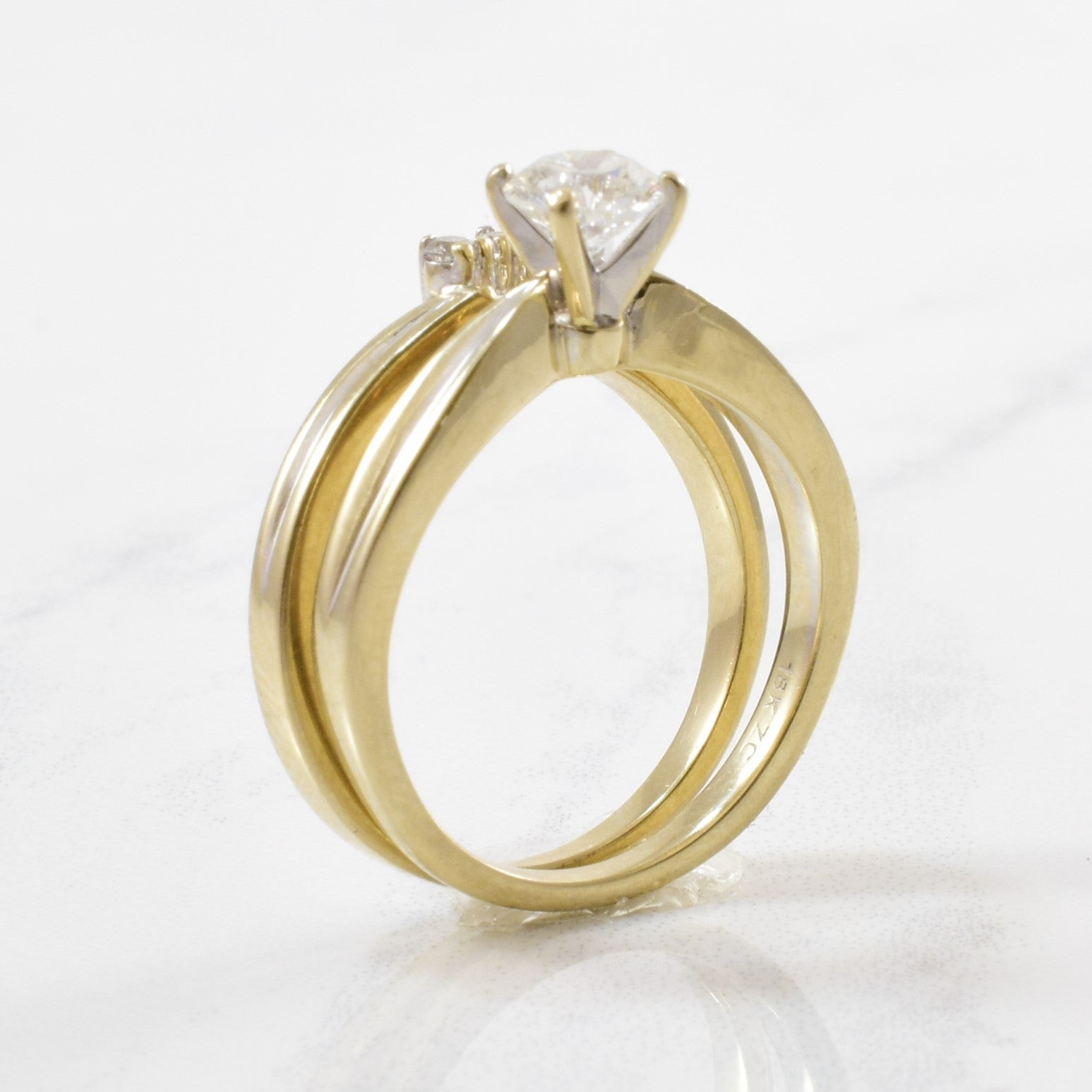 Diamond Solitaire & Contour Band Wedding Set | 0.58 ctw | SZ 5.25 |