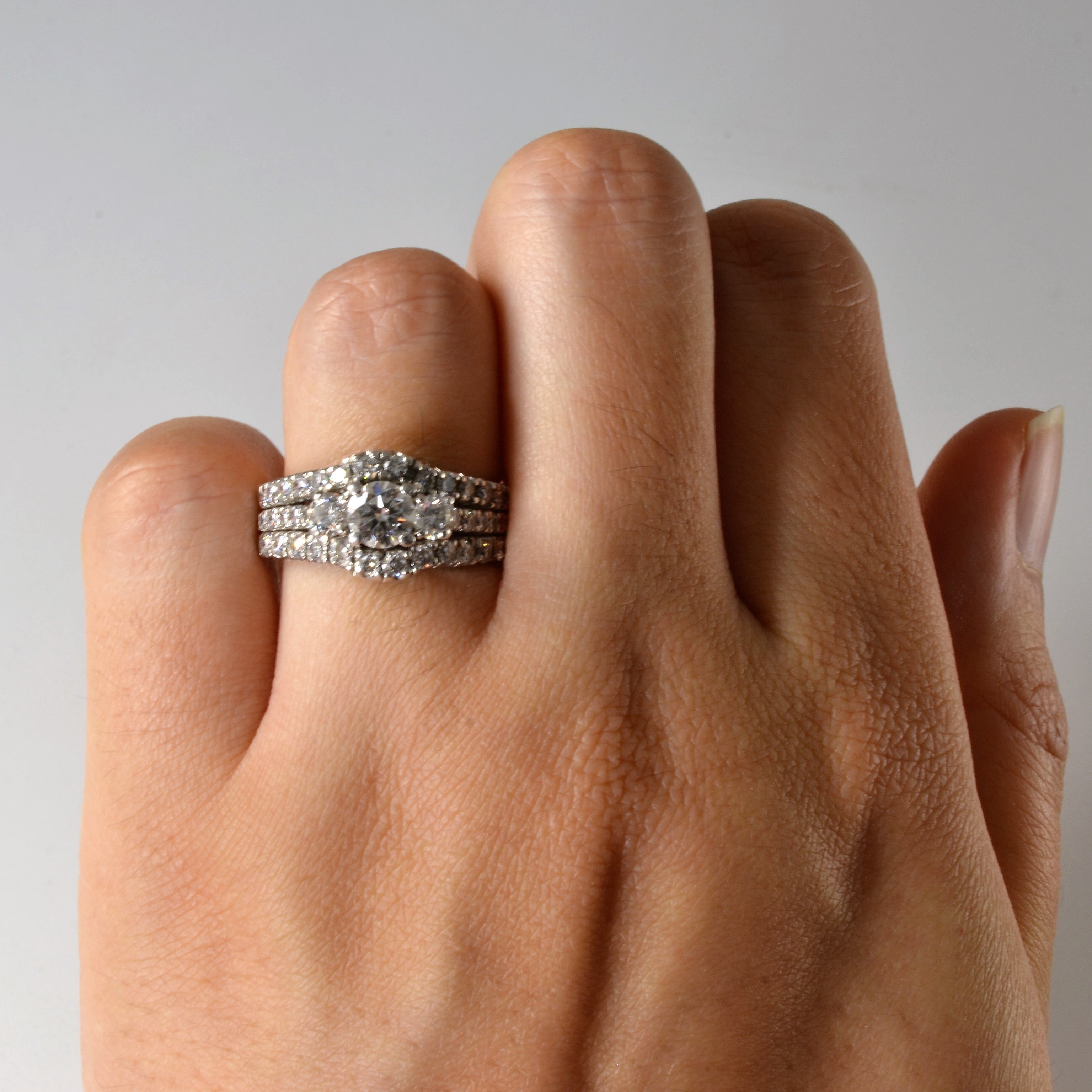 Ensemble de mariage trois diamants soudés | 1,53 ct | Taille 7 |
