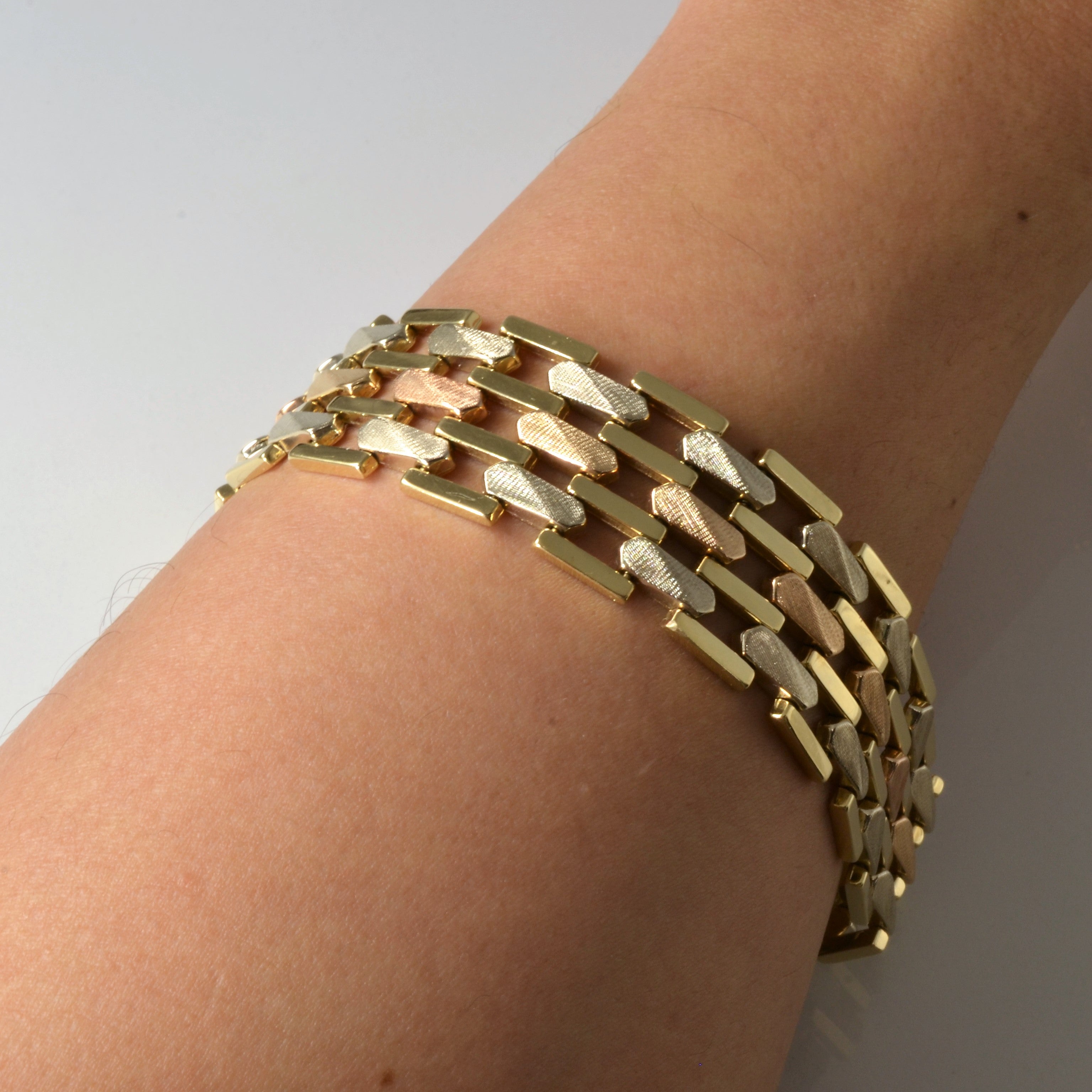14k Tri Tone Watch Strap Chain Bracelet | 7" |
