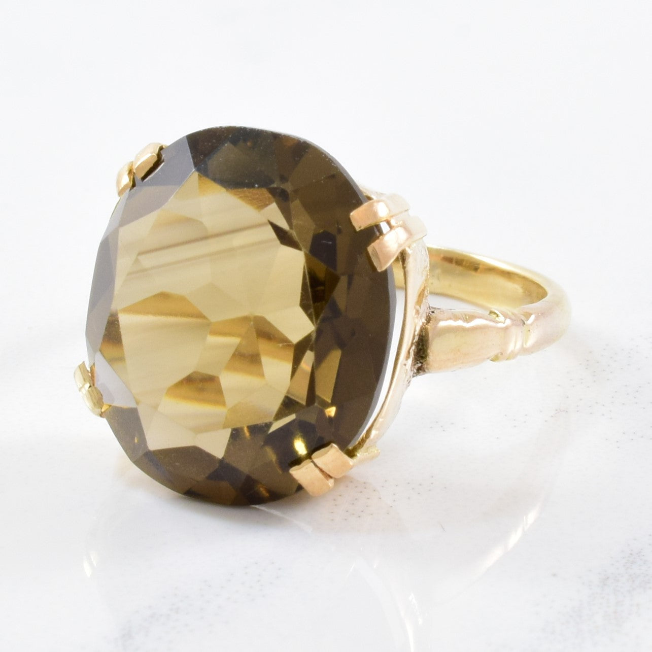 Bague solitaire en quartz fumé des années 1970 | 5,85 ct | Taille 5,25 |