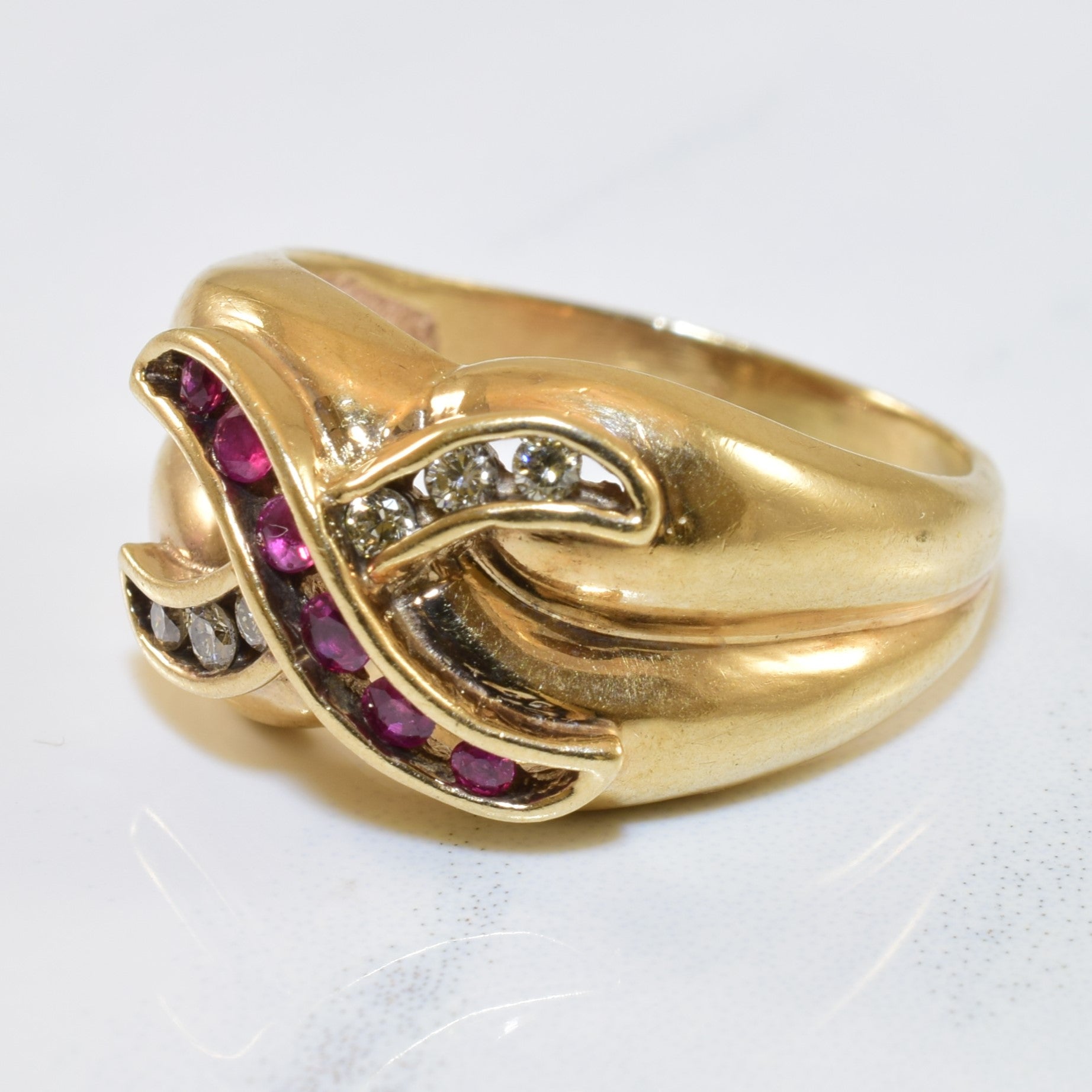 Channel Set Diamond & Ruby 'X' Ring | 0.12ctw, 0.18ctw | SZ 7.5 |