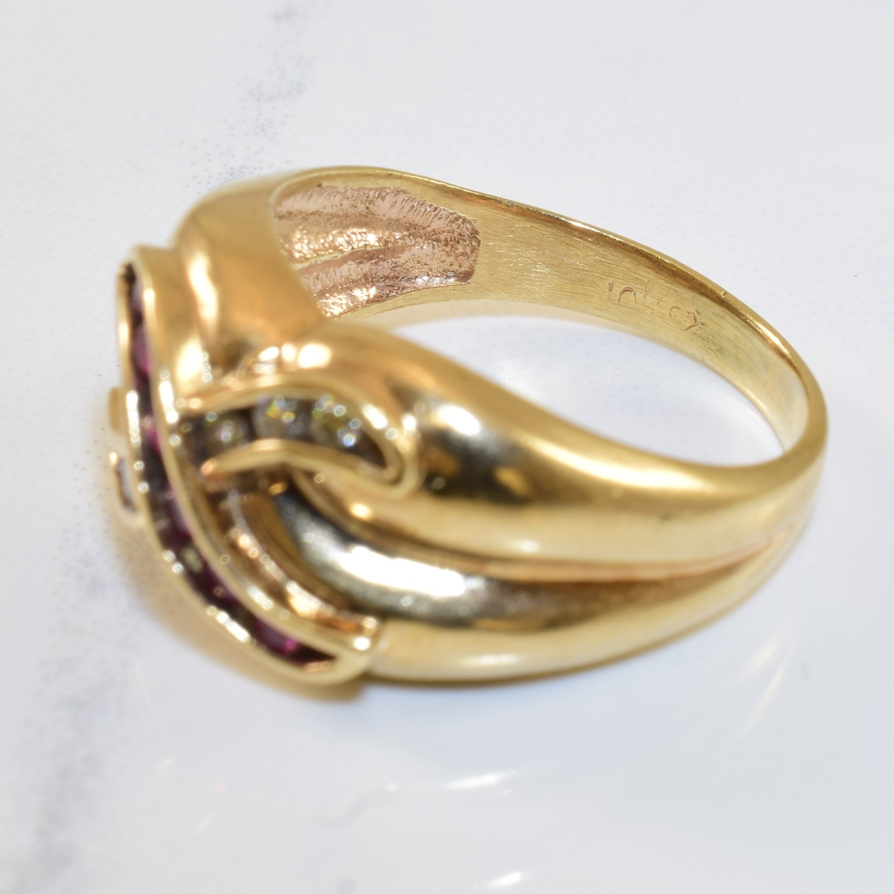 Channel Set Diamond & Ruby 'X' Ring | 0.12ctw, 0.18ctw | SZ 7.5 |