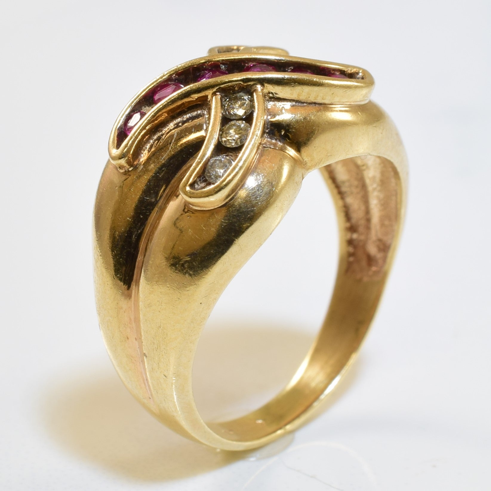 Channel Set Diamond & Ruby 'X' Ring | 0.12ctw, 0.18ctw | SZ 7.5 |