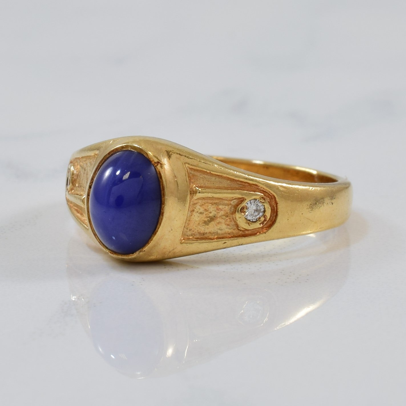 Bezel Set Synthetic Star Sapphire & Diamond Ring | 1.35ct, 0.04ctw | SZ 7.75 |