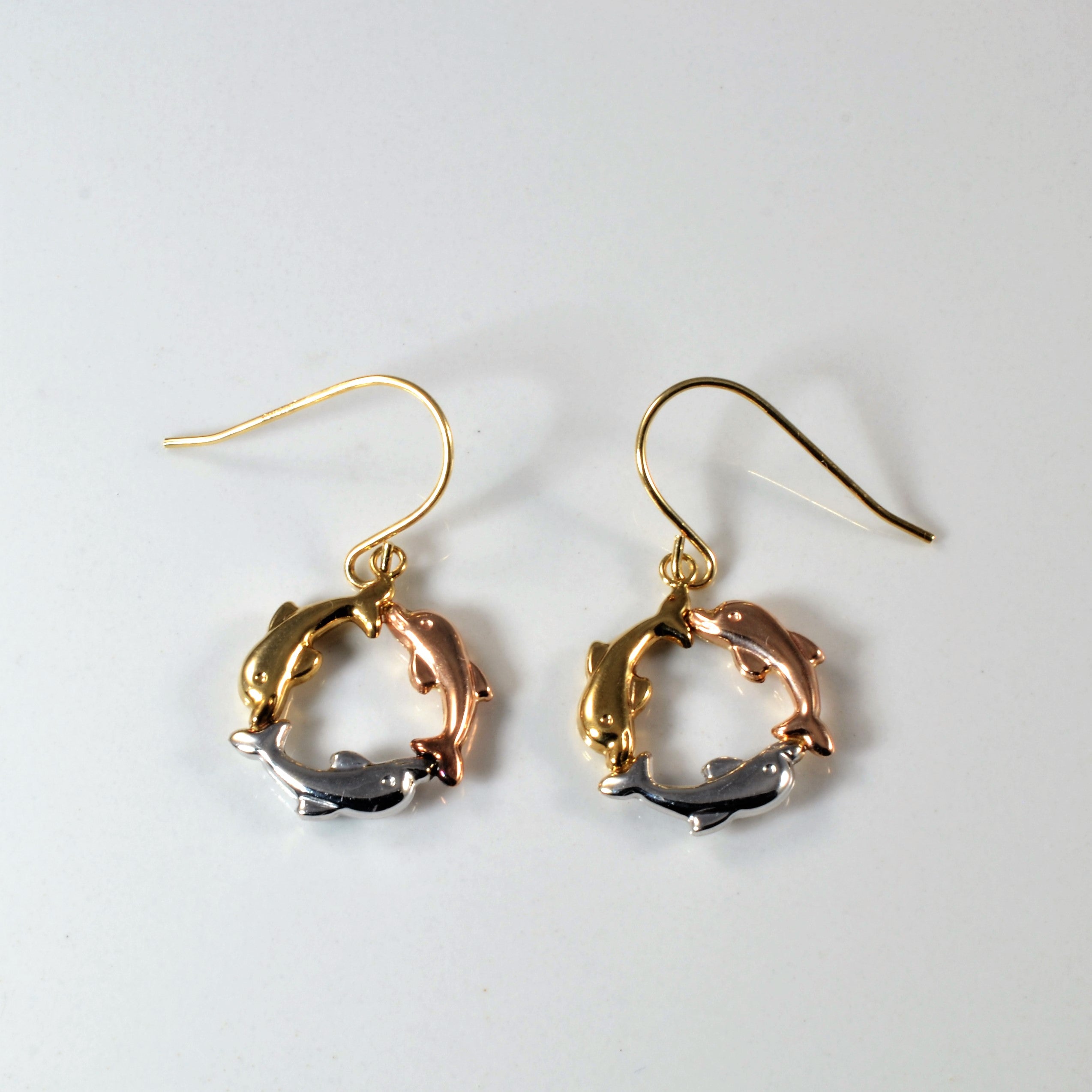 Tri Tone Dolphin Circle Earrings |