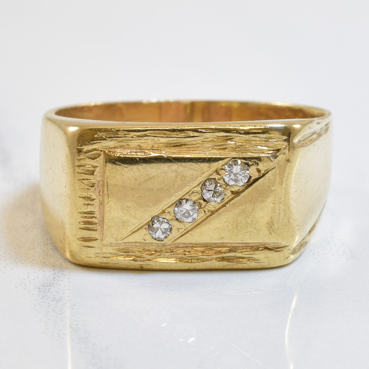 Diagonal Diamond Signet Ring | 0.08ctw | SZ 11 |