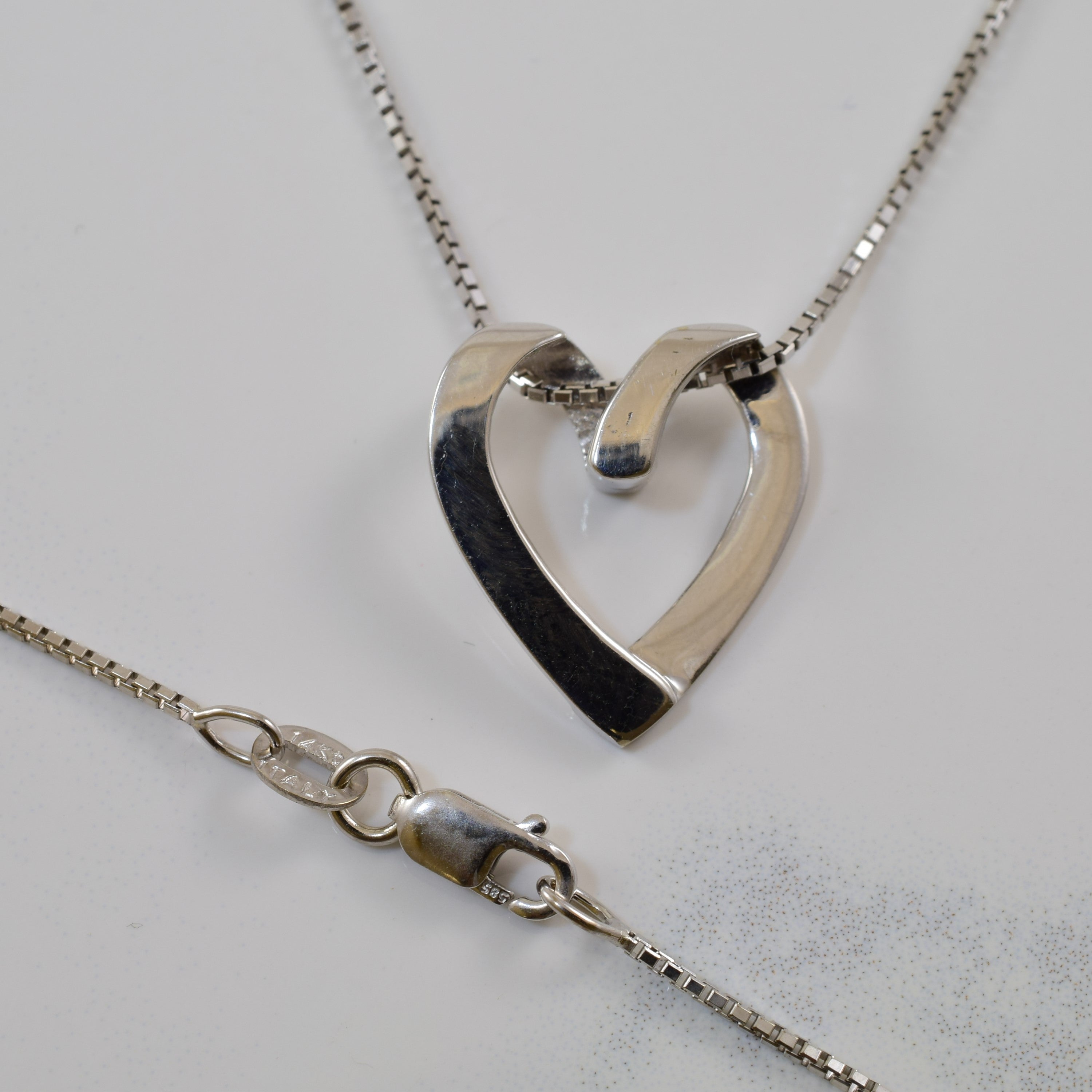 White Gold Heart Necklace | 16" |