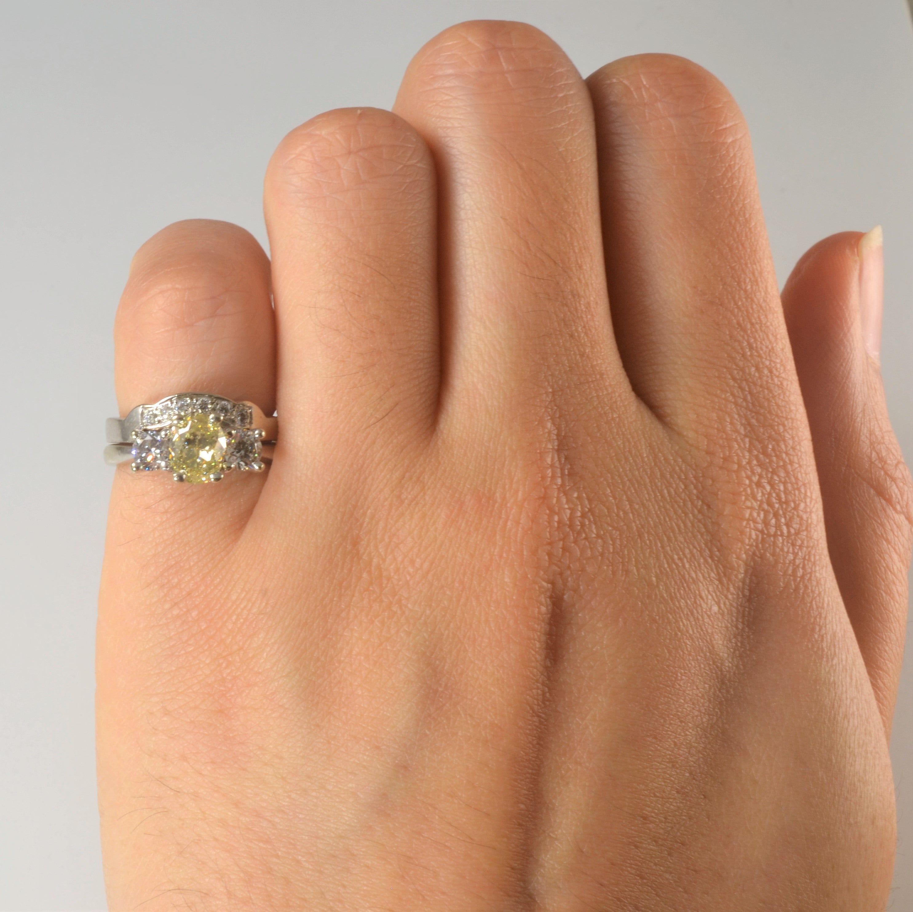 Three Stone Yellow Oval Diamond Wedding Set | 1.37ctw | SZ 3.5 |