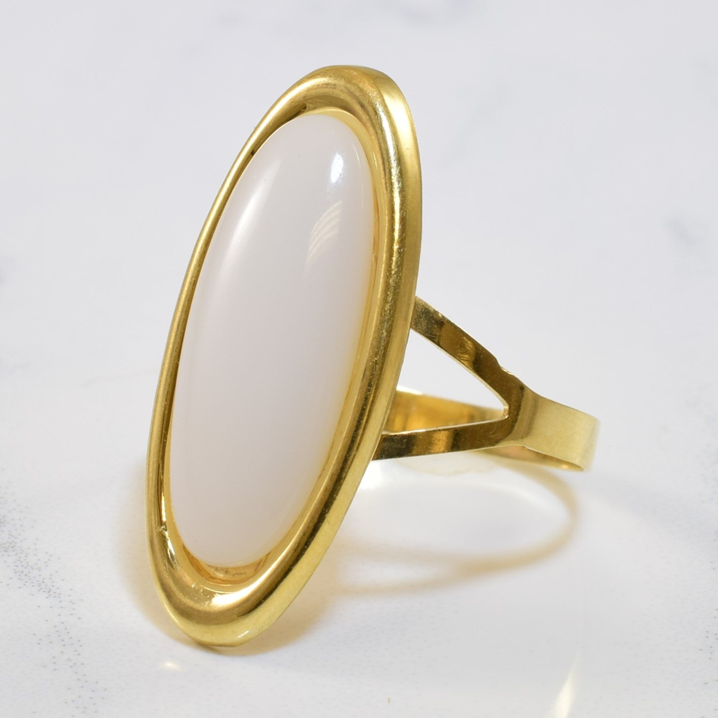 White Chalcedony Cabochon Ring | 4.00ct | SZ 8.5 |