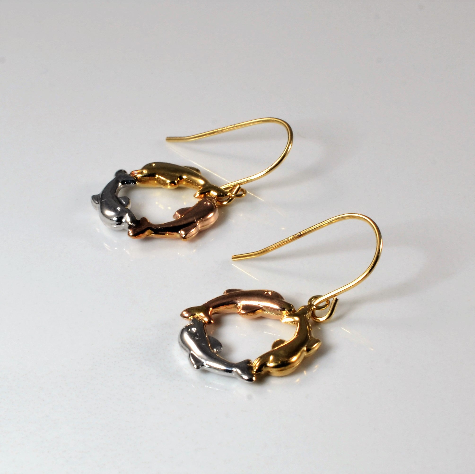 Tri Tone Dolphin Circle Earrings |