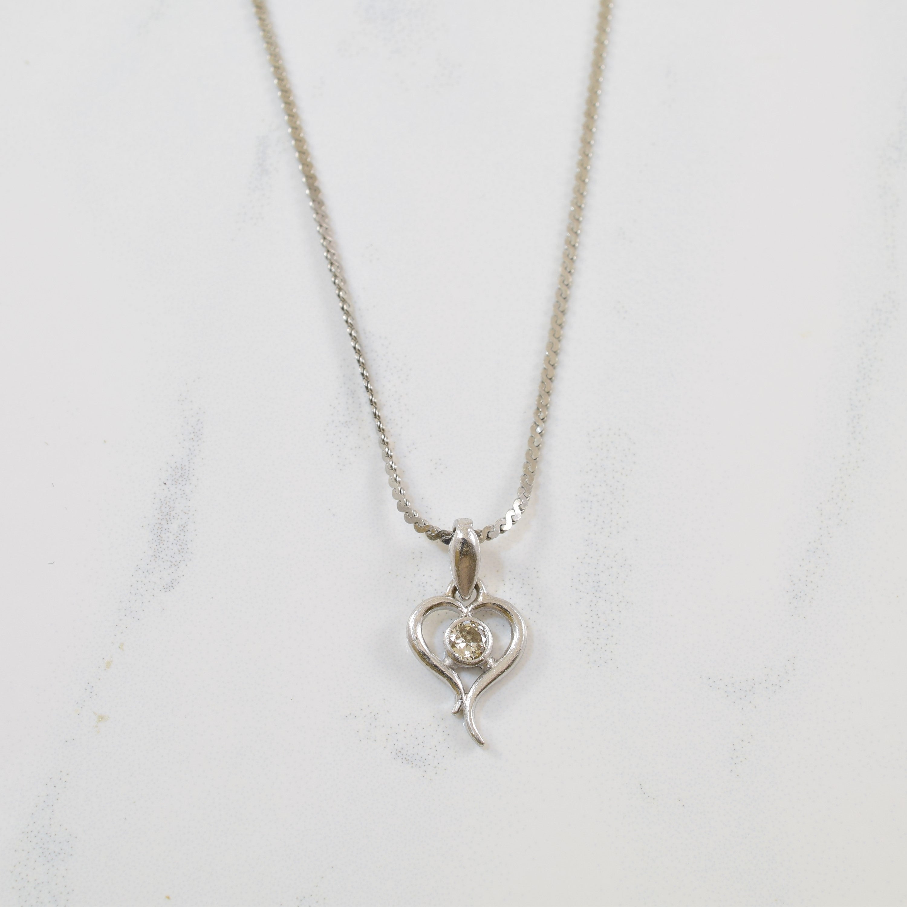 Platinum Solitaire Diamond Heart Necklace | 0.09ct | 16" |