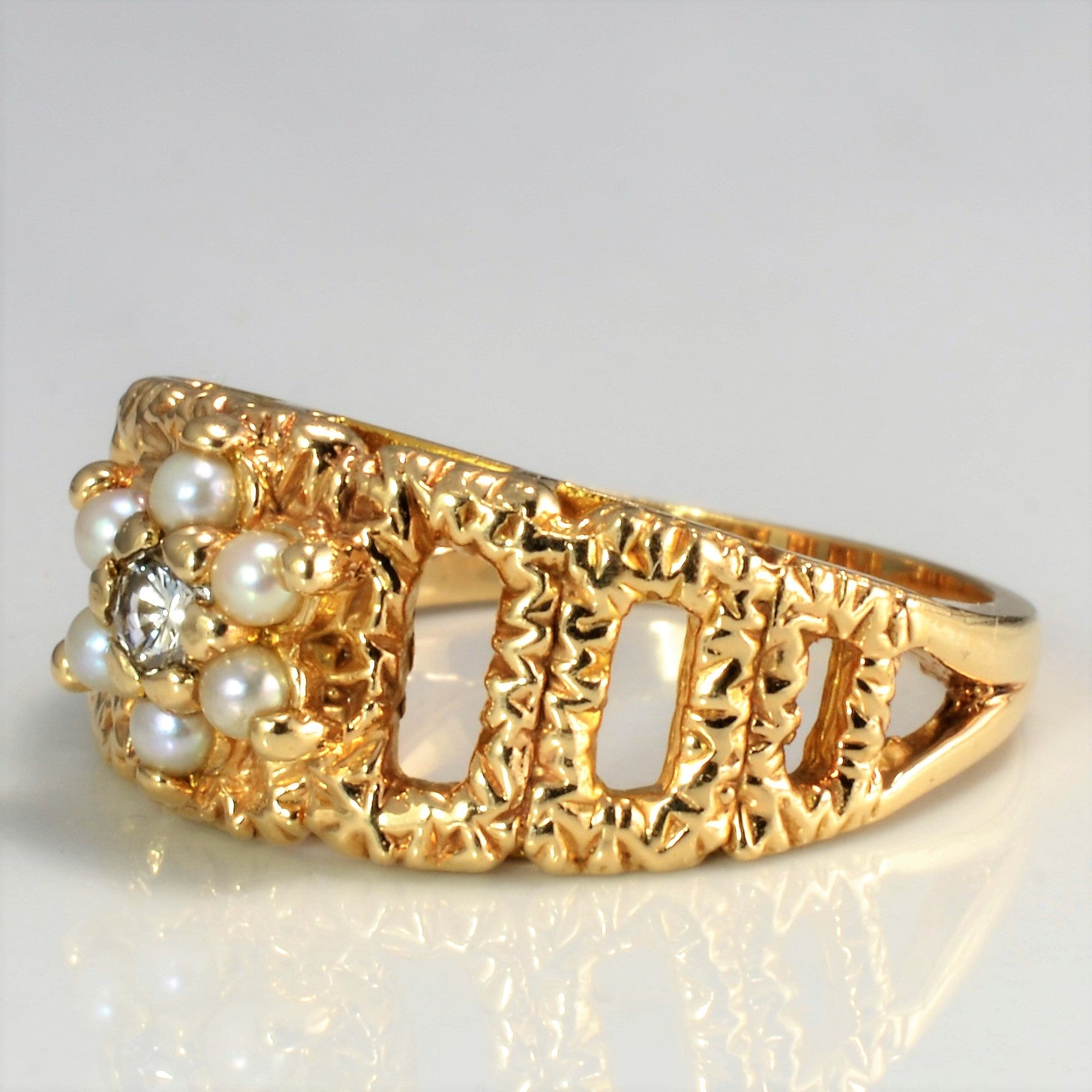 Georgian Inspired Pearl & Diamond Ring | 0.10ct | SZ 6.25 |