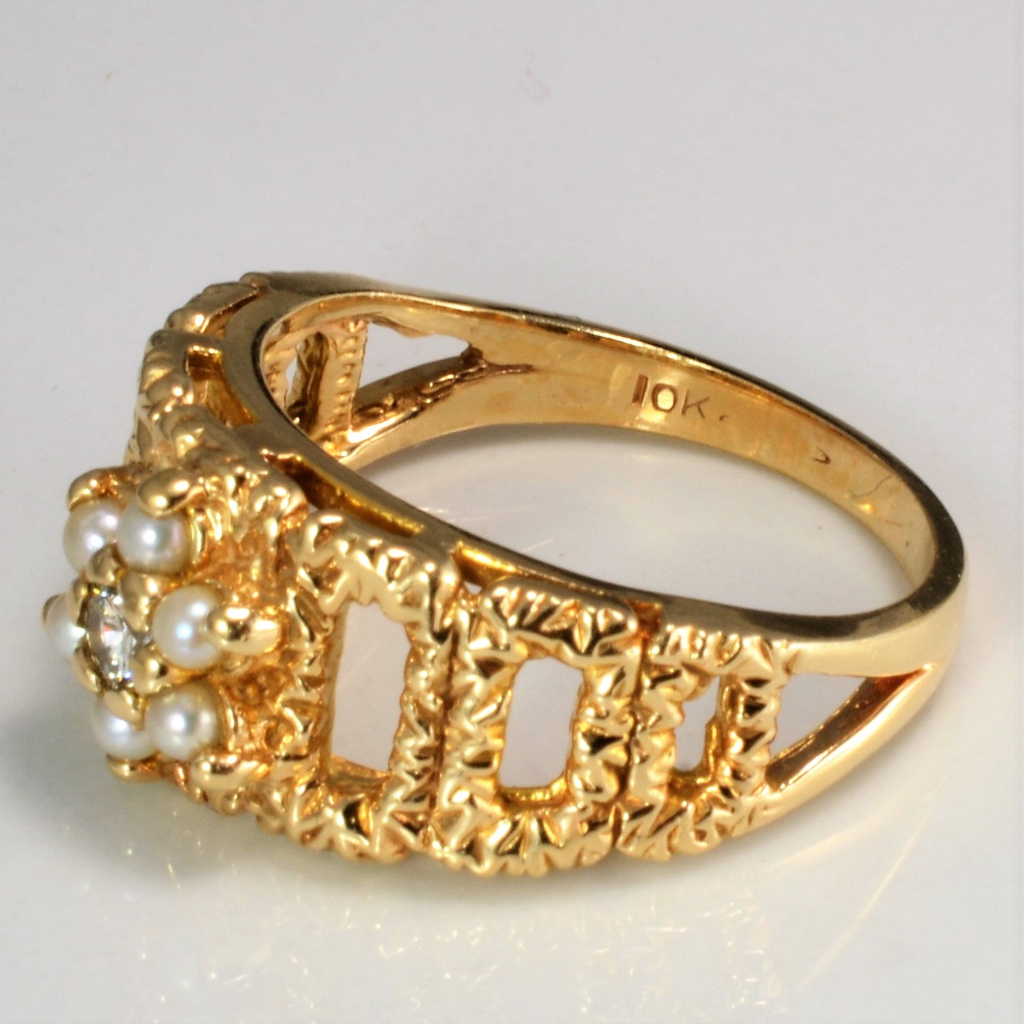Georgian Inspired Pearl & Diamond Ring | 0.10ct | SZ 6.25 |