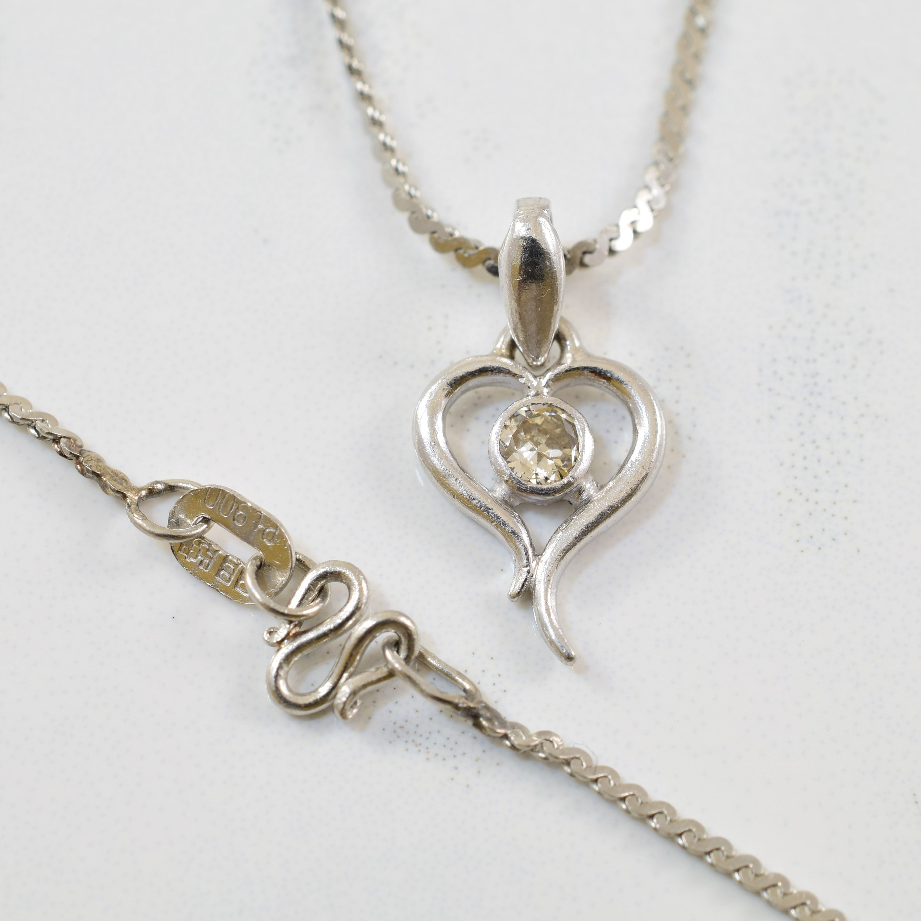 Platinum Solitaire Diamond Heart Necklace | 0.09ct | 16" |