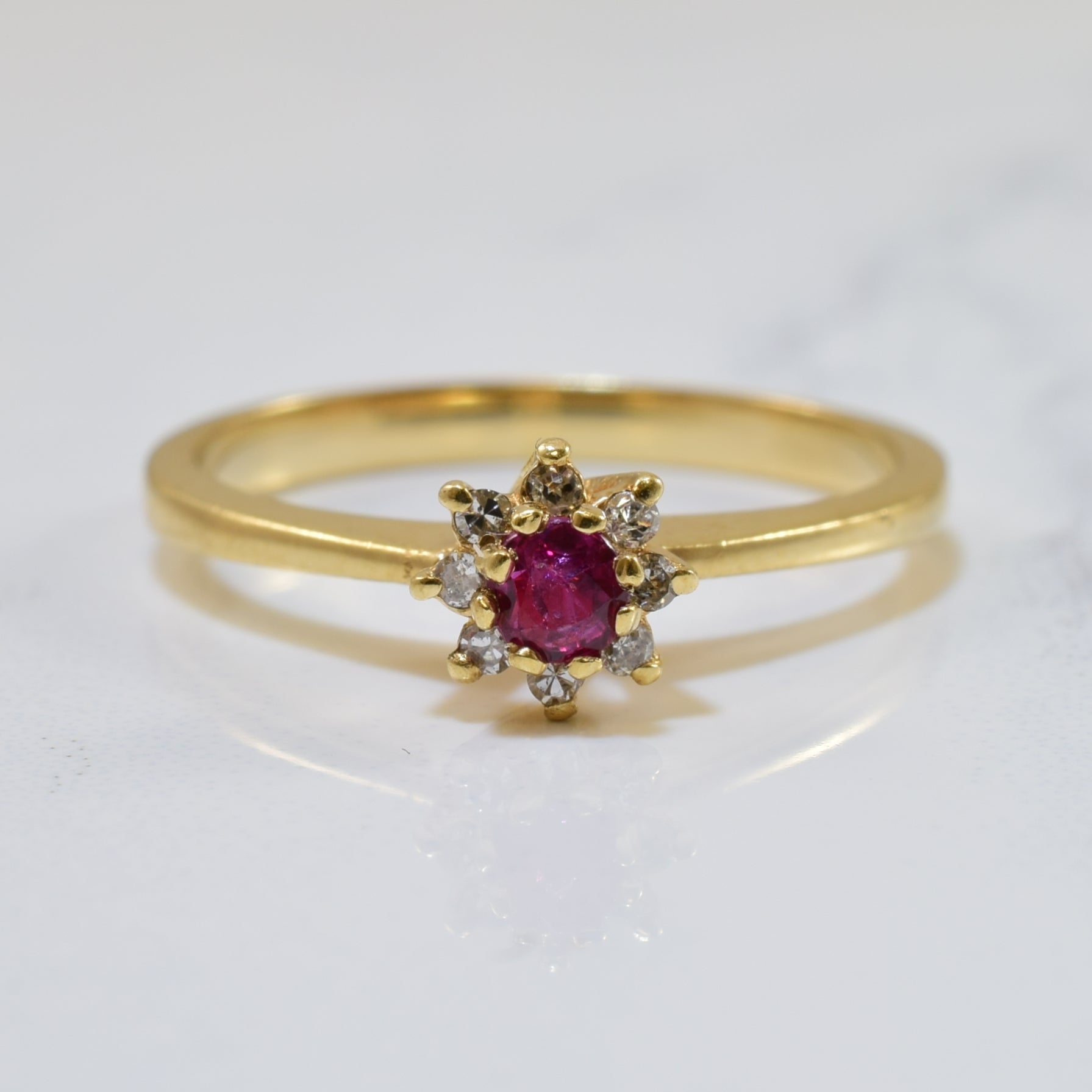Ruby & Diamond Halo Ring | 0.12ct, 0.05ctw | SZ 6 |