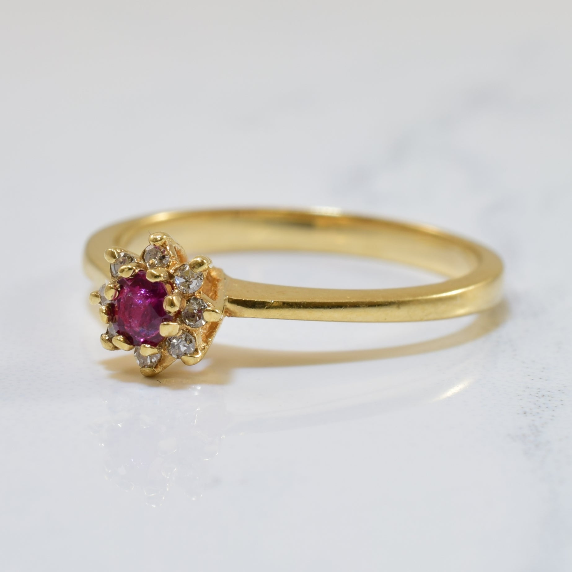 Ruby & Diamond Halo Ring | 0.12ct, 0.05ctw | SZ 6 |