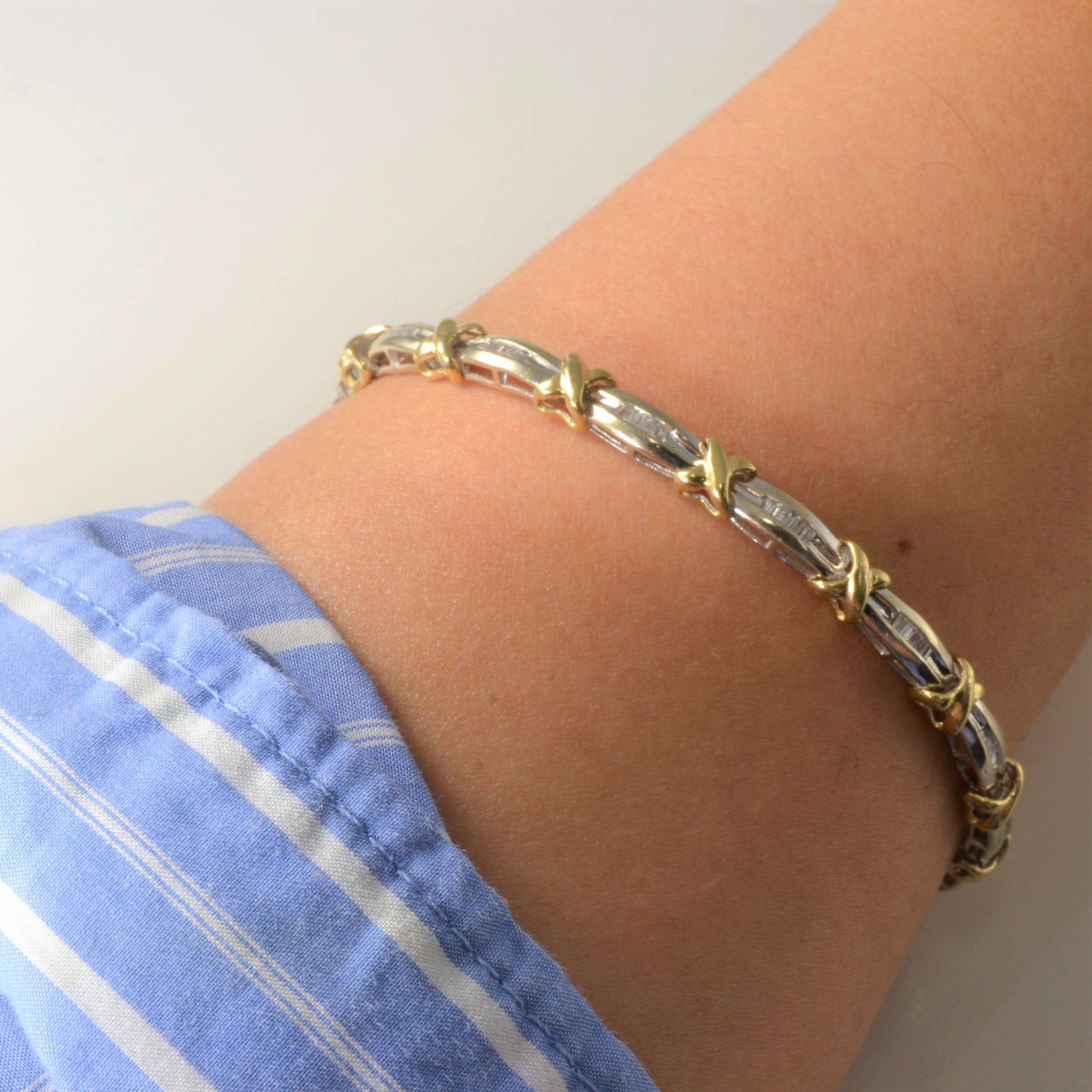 Two Tone Baguette Diamond Bracelet | 0.18ctw | 6.5" |