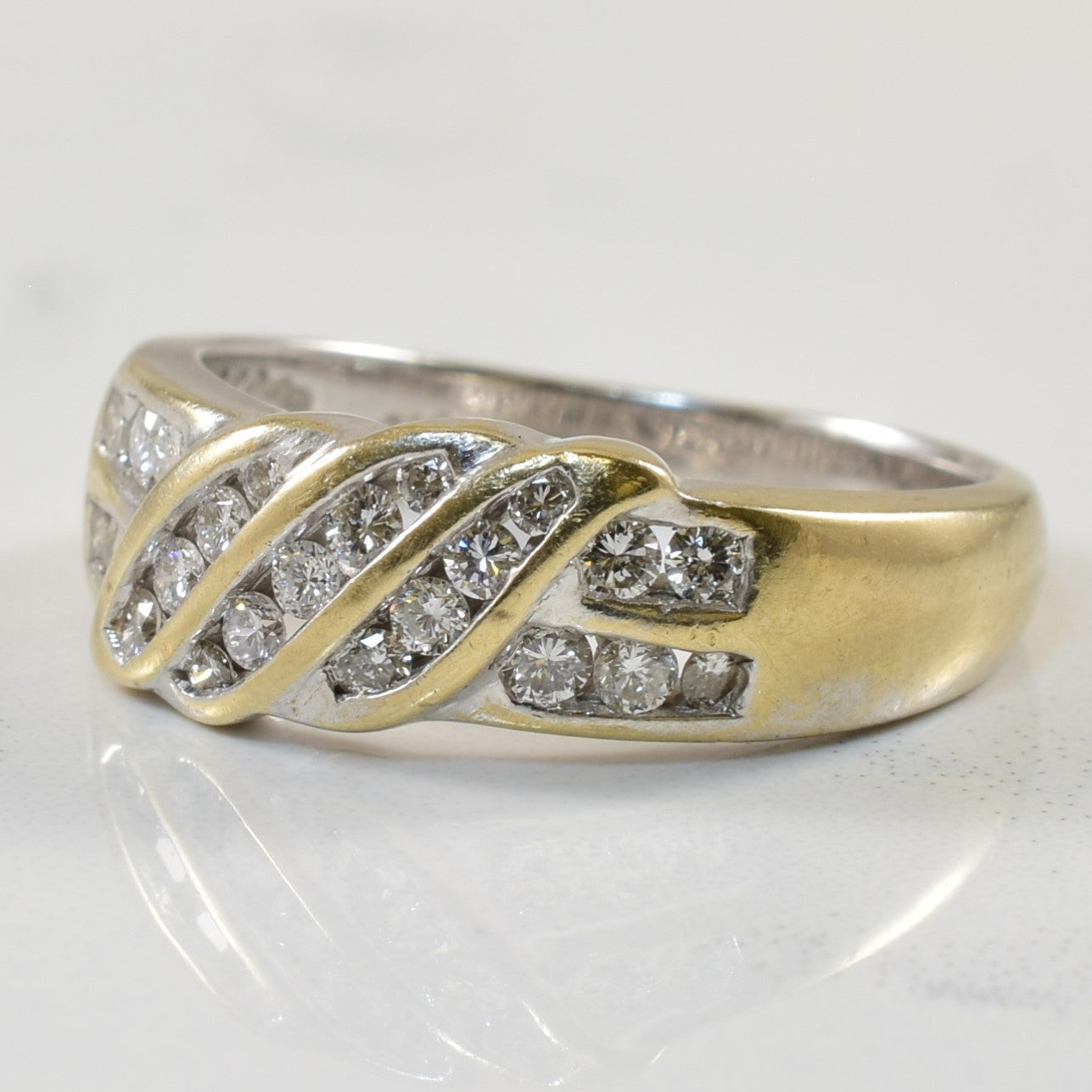 Channel Set Diamond Cross Over Ring | 0.35ctw | SZ 6.5 |