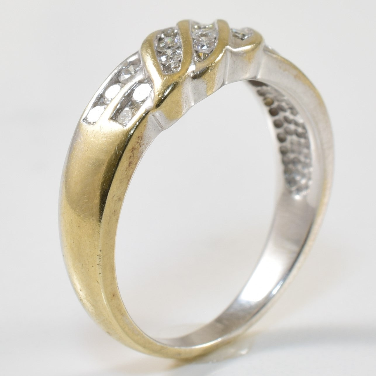 Channel Set Diamond Cross Over Ring | 0.35ctw | SZ 6.5 |