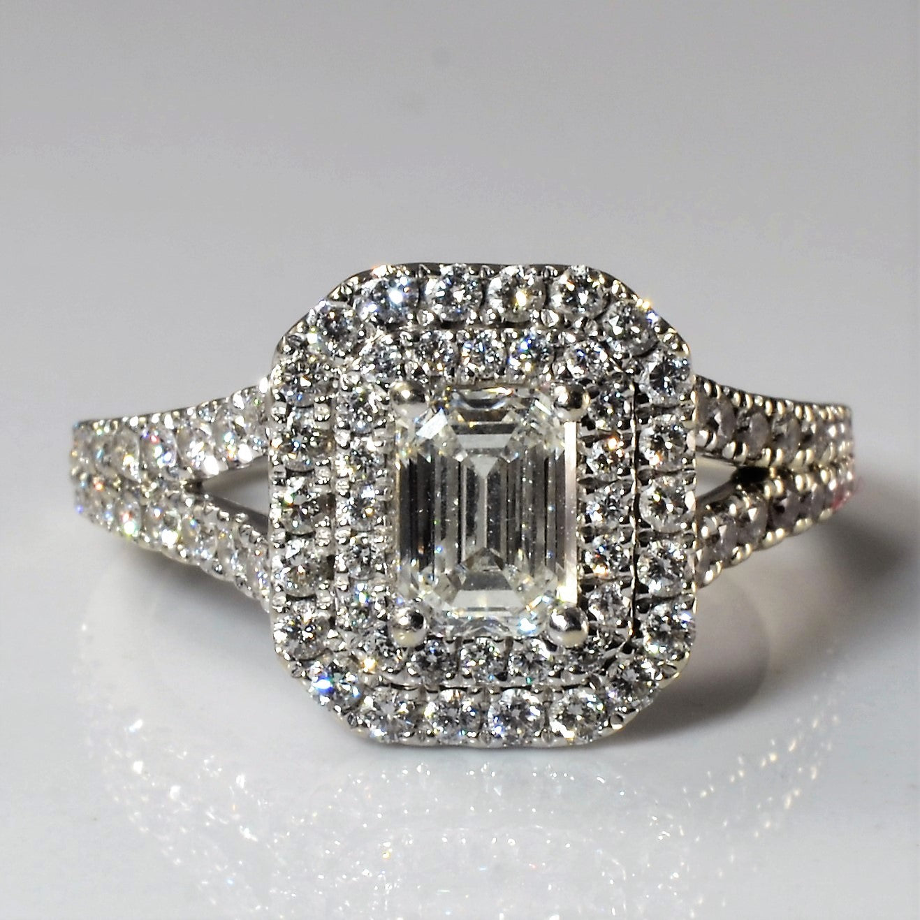 Vera Wang' Emerald Cut Double Halo Diamond Engagement Ring
