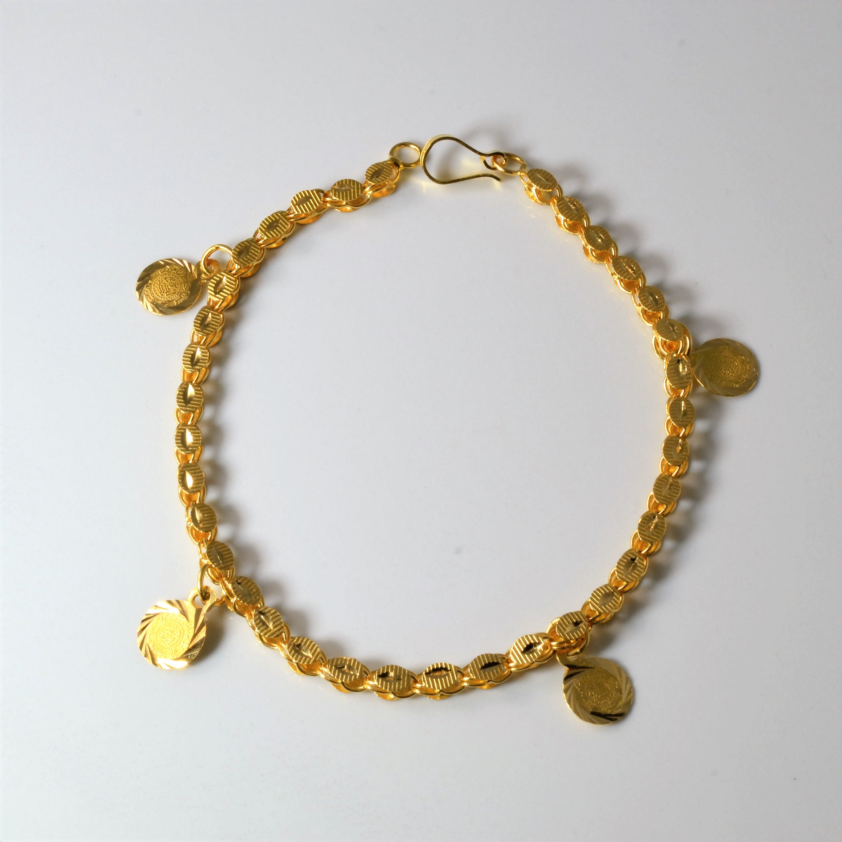 22k Yellow Gold Disc Charm Bracelet 8" 100 Ways